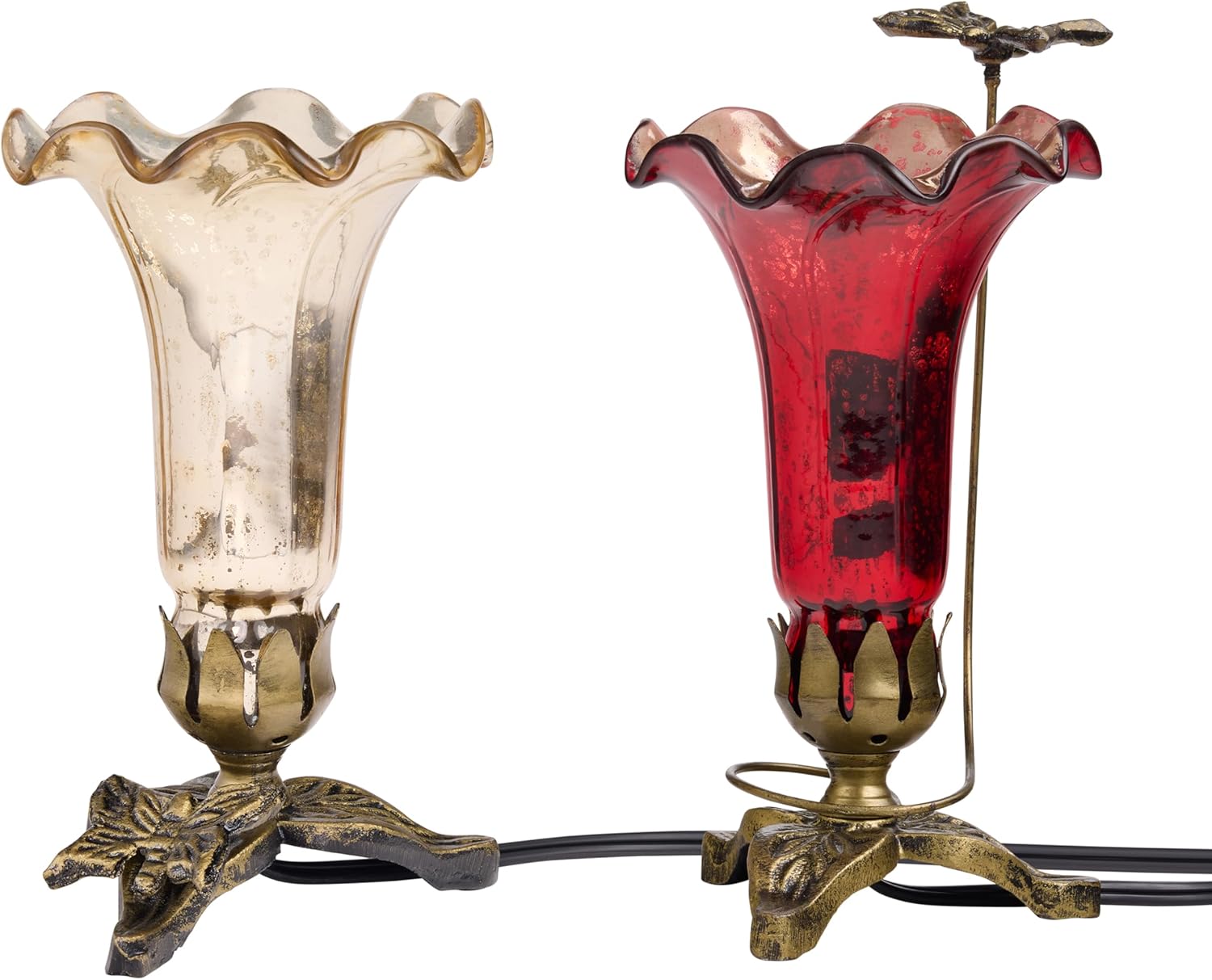 RIVER OF GOODS 8.5" H Hand Blown Mercury Glass Set of 2 Lily Uplight Accent Lamps