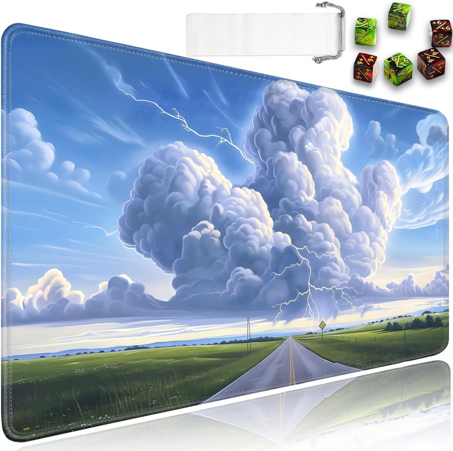 for MTG Playmat + Drawstring Travel Pouch + 6 Dice Counter, for Tabletop Trading Card Game Playmats or Mouse Pad, Anti-Slip Rubber 24 x 14 in, Black Raven, Red Moon for TCG Playmat (No with Zone)