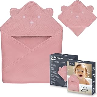 lionelo Toalla DE Muselina con Capucha Toalla de Baño con Capucha para Bebé de Muselina 80x80 cm Toalla de Baño Suave Transpirable para Bebé Tejido Natural 6 Colores (Pink)