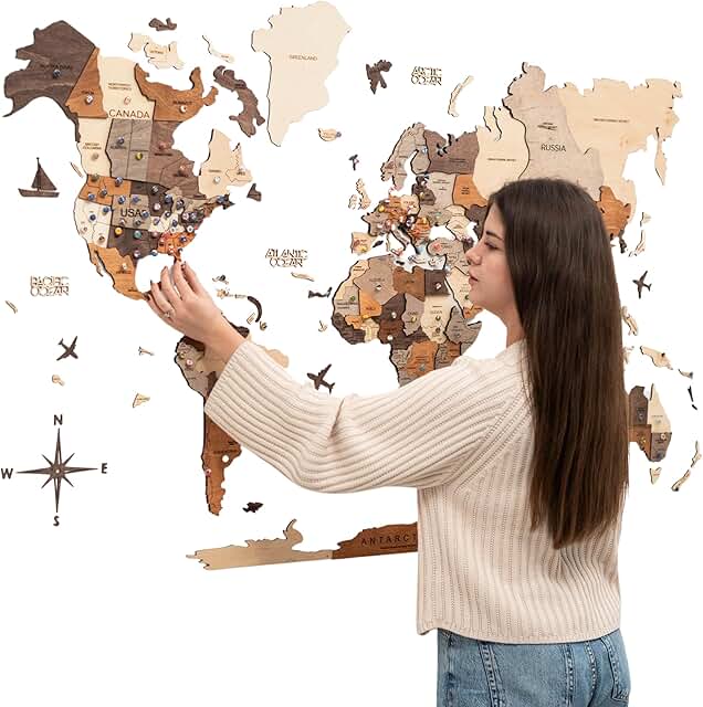 Enjoy The Wood 3D Wood World Map Wall Art Large Wood Wall Décor Housewar...