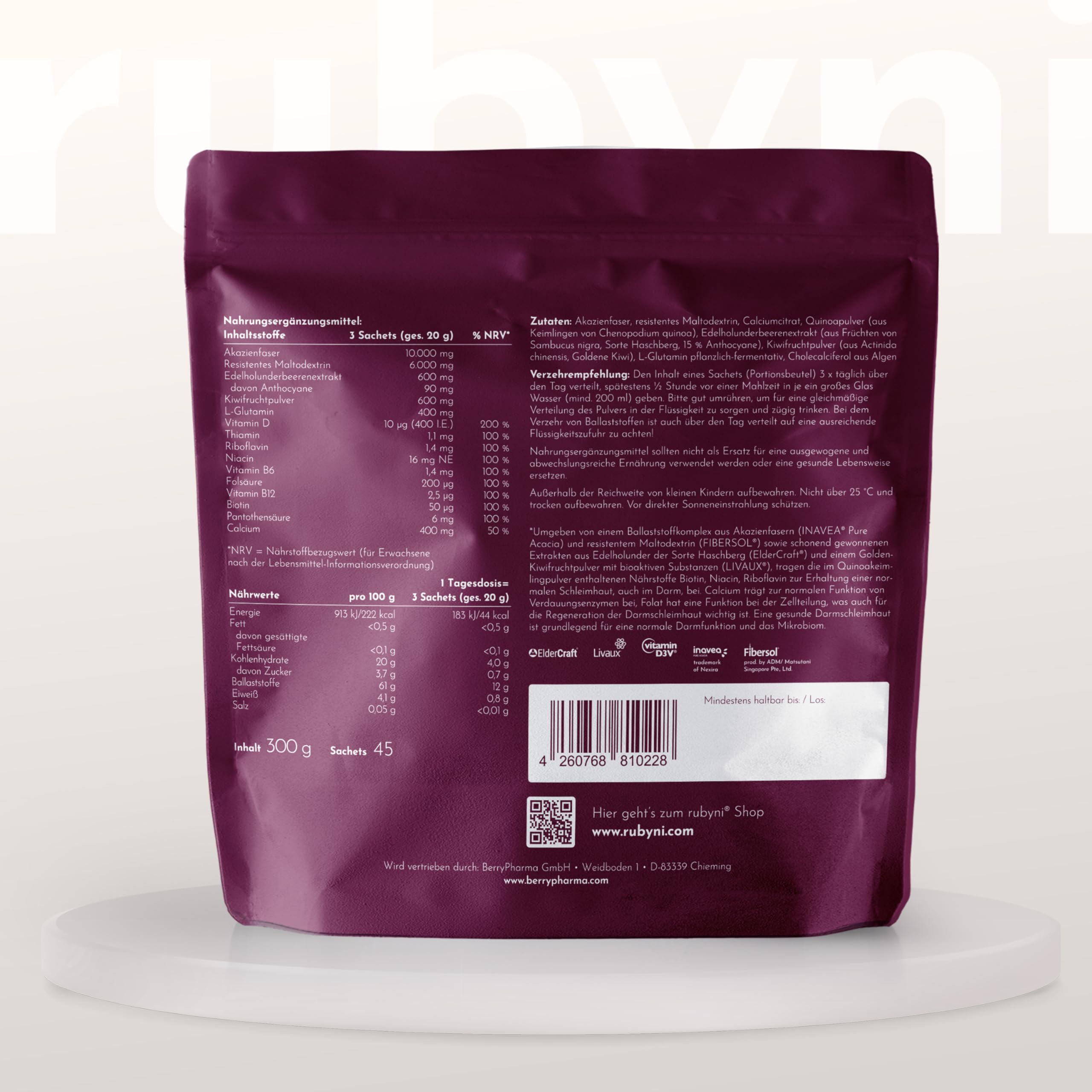 MUCOSA Pulver für Darmschleimhaut & Mikrobiom - 45 Sachets | Ballaststoffkomplex mit Calcium, Biotin, Niacin & Riboflavin - Vegan, gluten- & laktosefrei