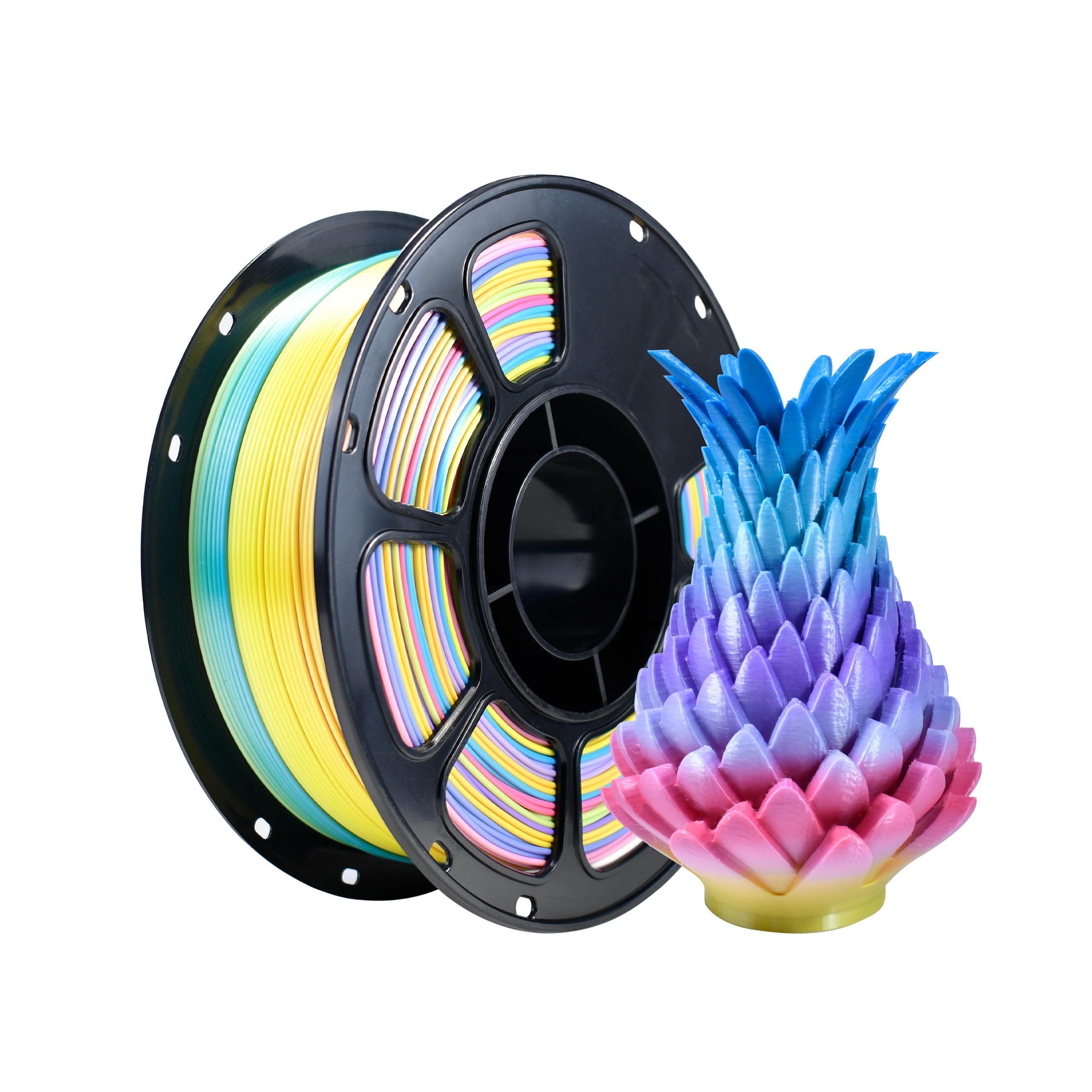 iBOSS Silk Mini Rainbow PLA+ Filament, Multicolor Shiny 3D Printer Filament 1.75mm +/- 0.02mm, Fast Color Change Each 8 Meters, 1kg/2.2lbs, PLA Plus Silk Mini Rainbow Filament