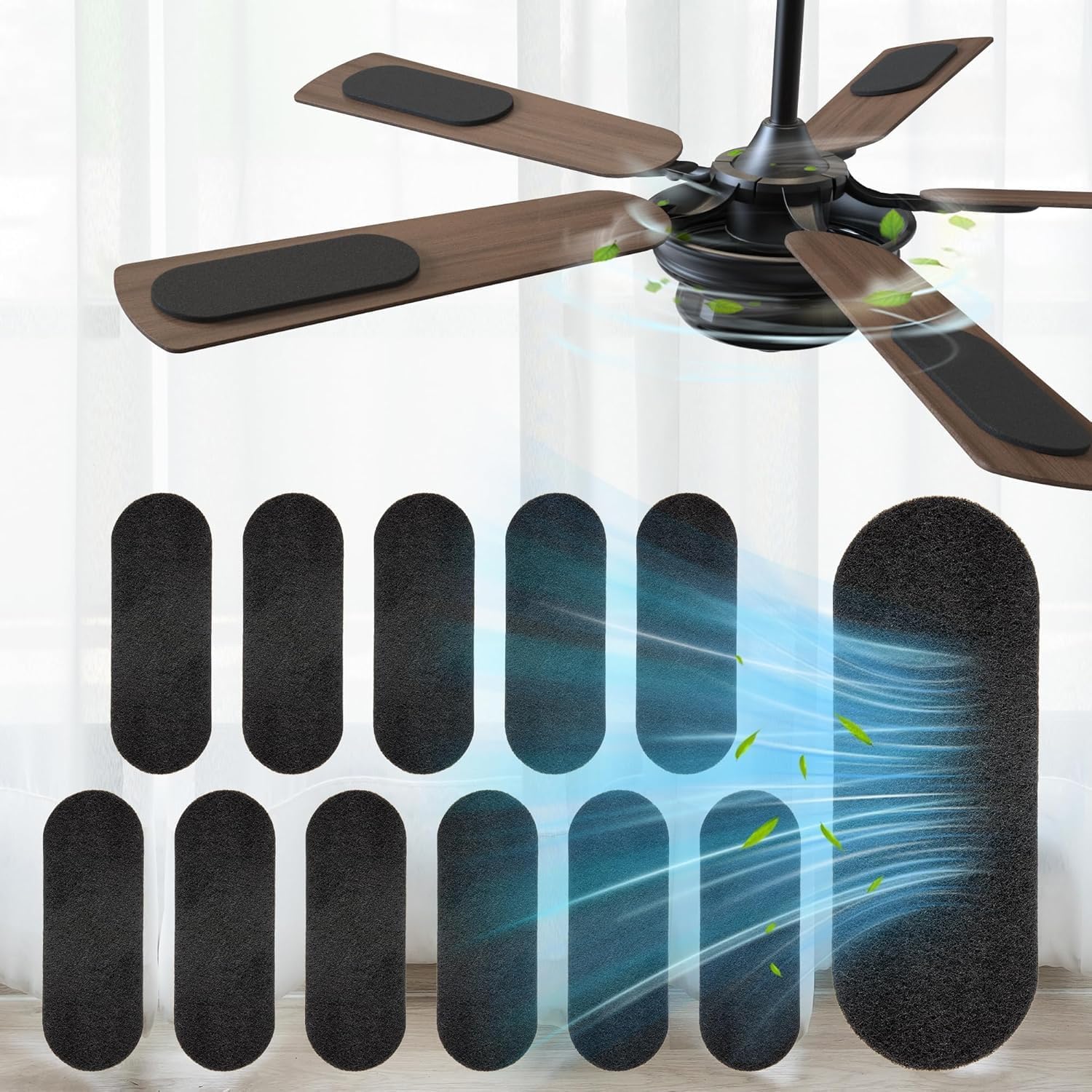 HOMAR 12 Pack Ceiling Fan Filters for Blades Activated Coconut