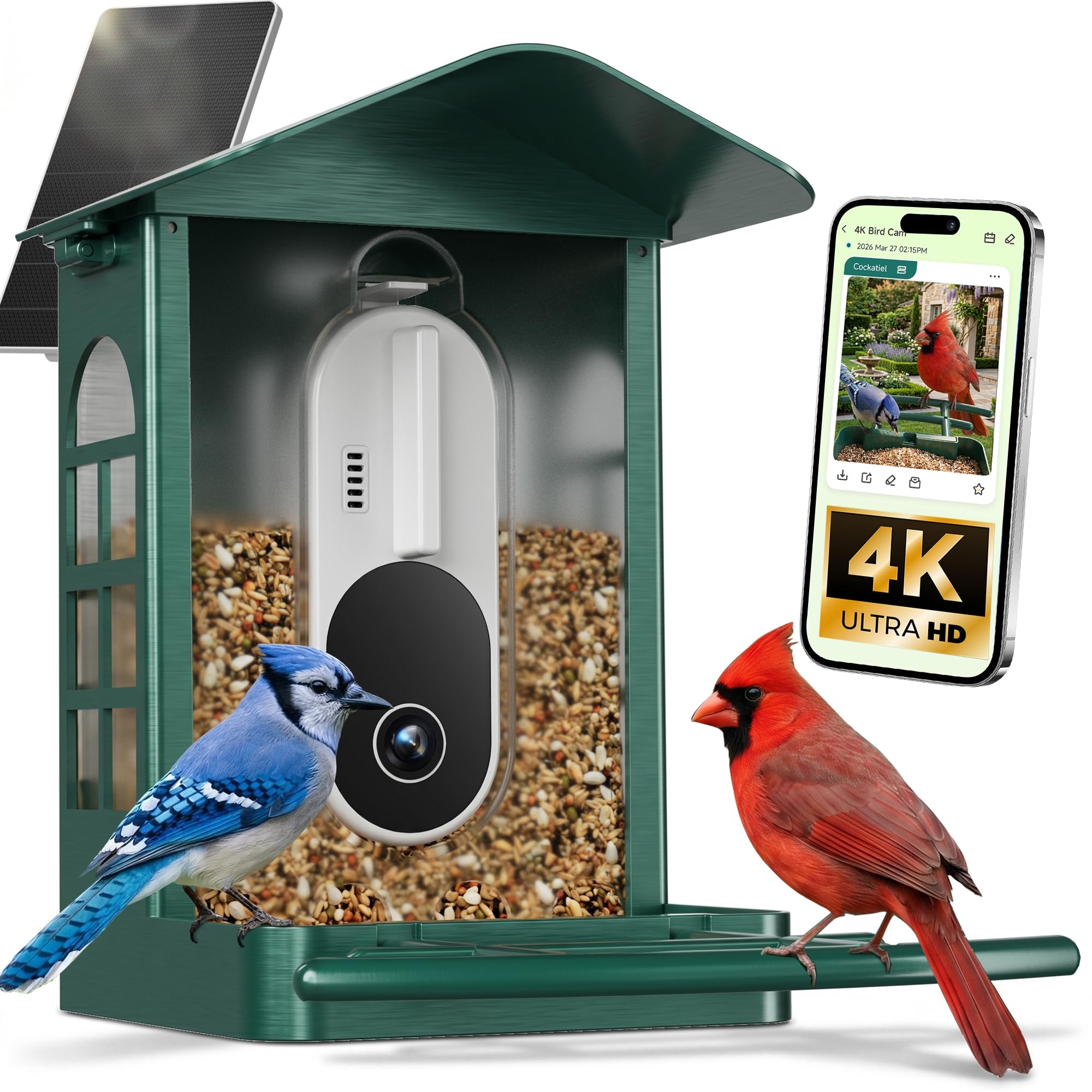 Photo 1 of SV3C Smart Bird Feeder with Camera, 4K UHD Solar Bird Feeder with AI Bird Specie Identification, No Subscription, 2.4G/5G WiFi, 32GB SD Card, IP65 Metal, Backyard Bird Watching Gifts for Bird Lovers