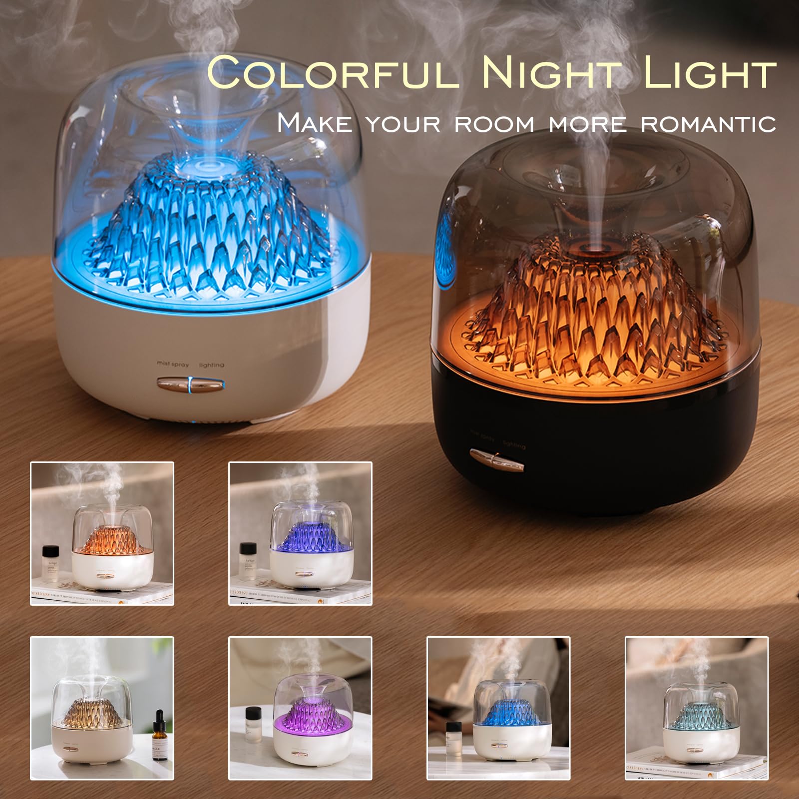 Diffusore di oli essenziali, umidificatore portatile con nebbia fredda, luce notturna a 7 colori e spegnimento automatico (nero)