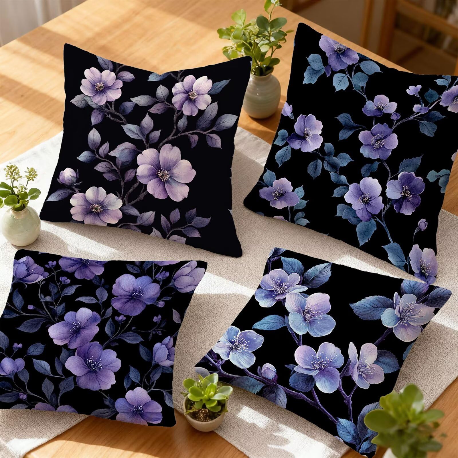 Violet Housse Coussin 60x60 Fleur Taie Oreiller 60x60 Lot de 4 Super Doux Protege Oreiller 60 x 60 Decoration Automne Taie D'oreiller Carrées Coussin Canape, pour Maison Chambre Canapé Chaise E - 377