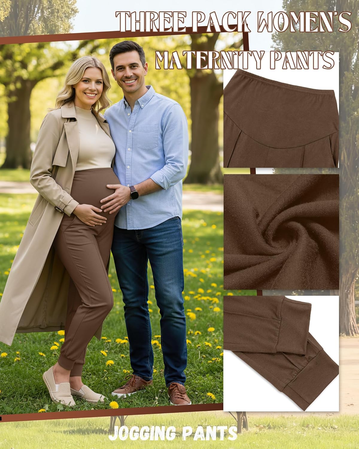 3 Pack Women's Maternity Pants Over The Belly Pregnancy Joggers Stretchy Loose Lounge Sweatpants with Pockets - Image 6