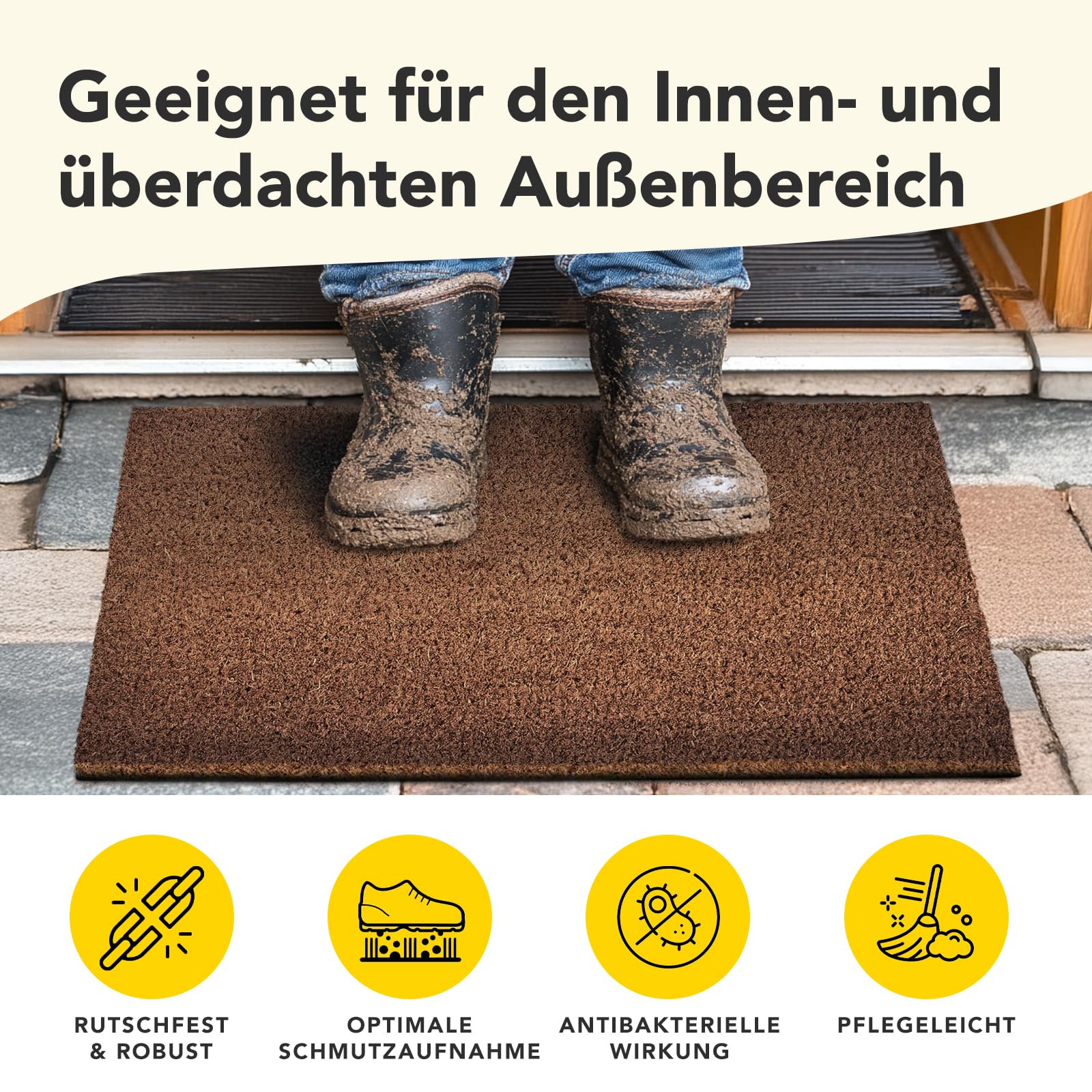 KARAT Kokos Deurmat 100x100 Cm Rood - Vuilvasthoudende Mat Met Antislip Achterkant