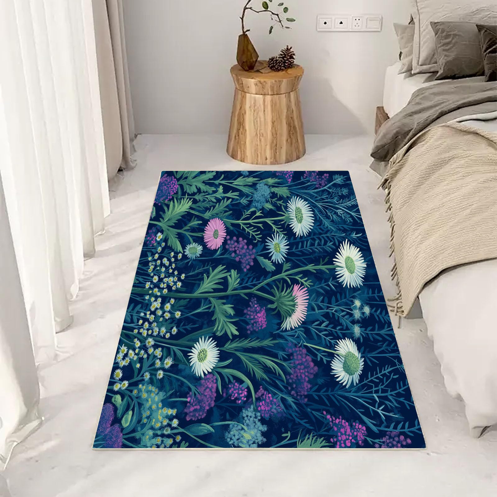 Tapis chambre motif fleur pour décoration salon et ambiance botanique