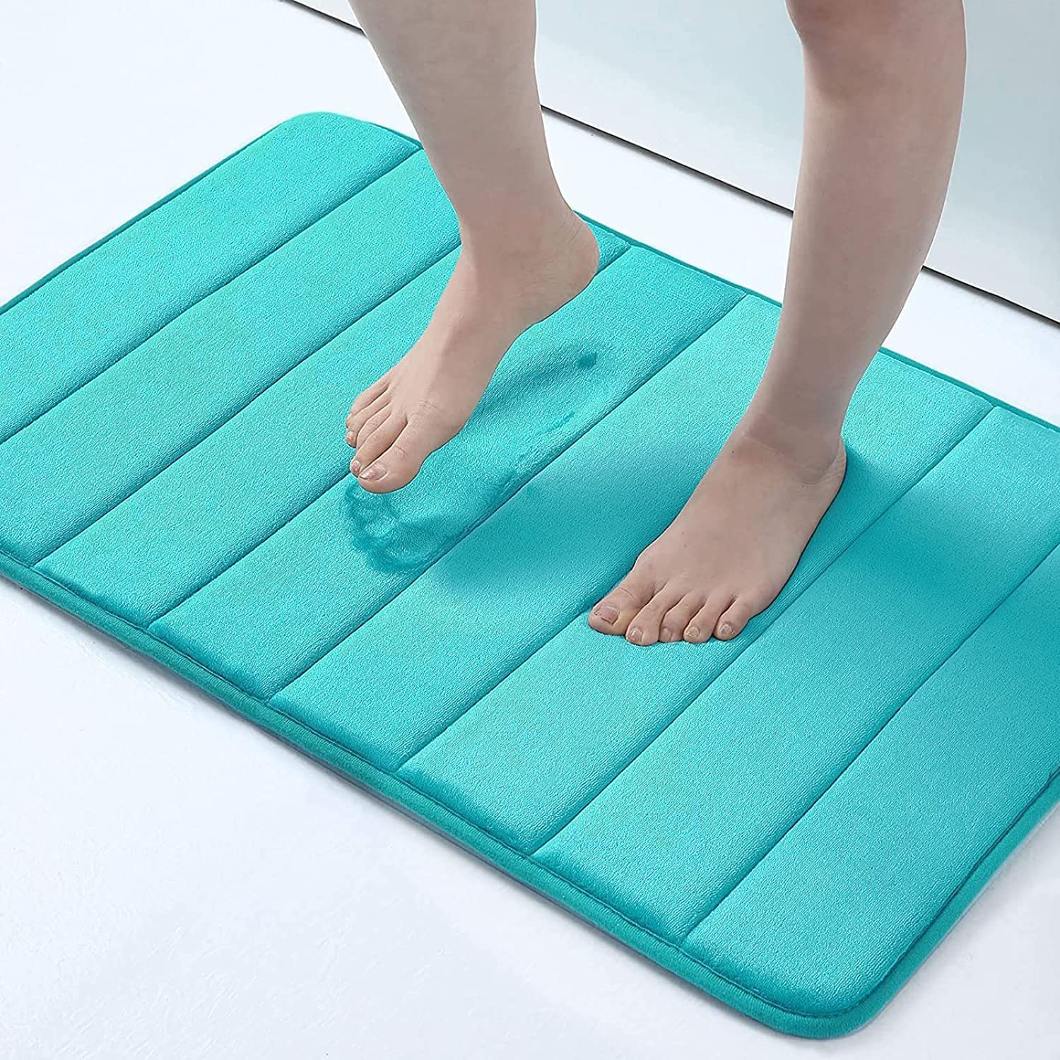 TaoyanmoMemory Foam Bath Mat, 40 x 60 cm, Extra Soft Non-Slip Bathroom Mat, Super Absorbent Bath Mats for Bedroom Bathroom Floor Kitchen Entrance, Machine-Washable Dry Bath Rug Foot Mat (Light blue)