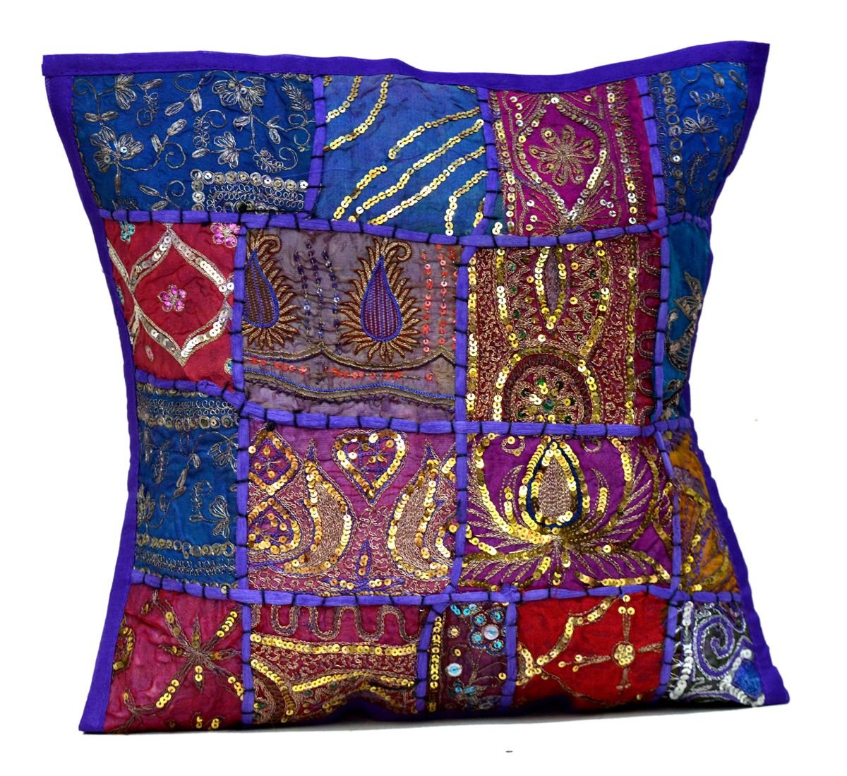 An Ethnic Embroidery Sequin Patchwork Throw Pillow Cases Cushion Cover (Purple)