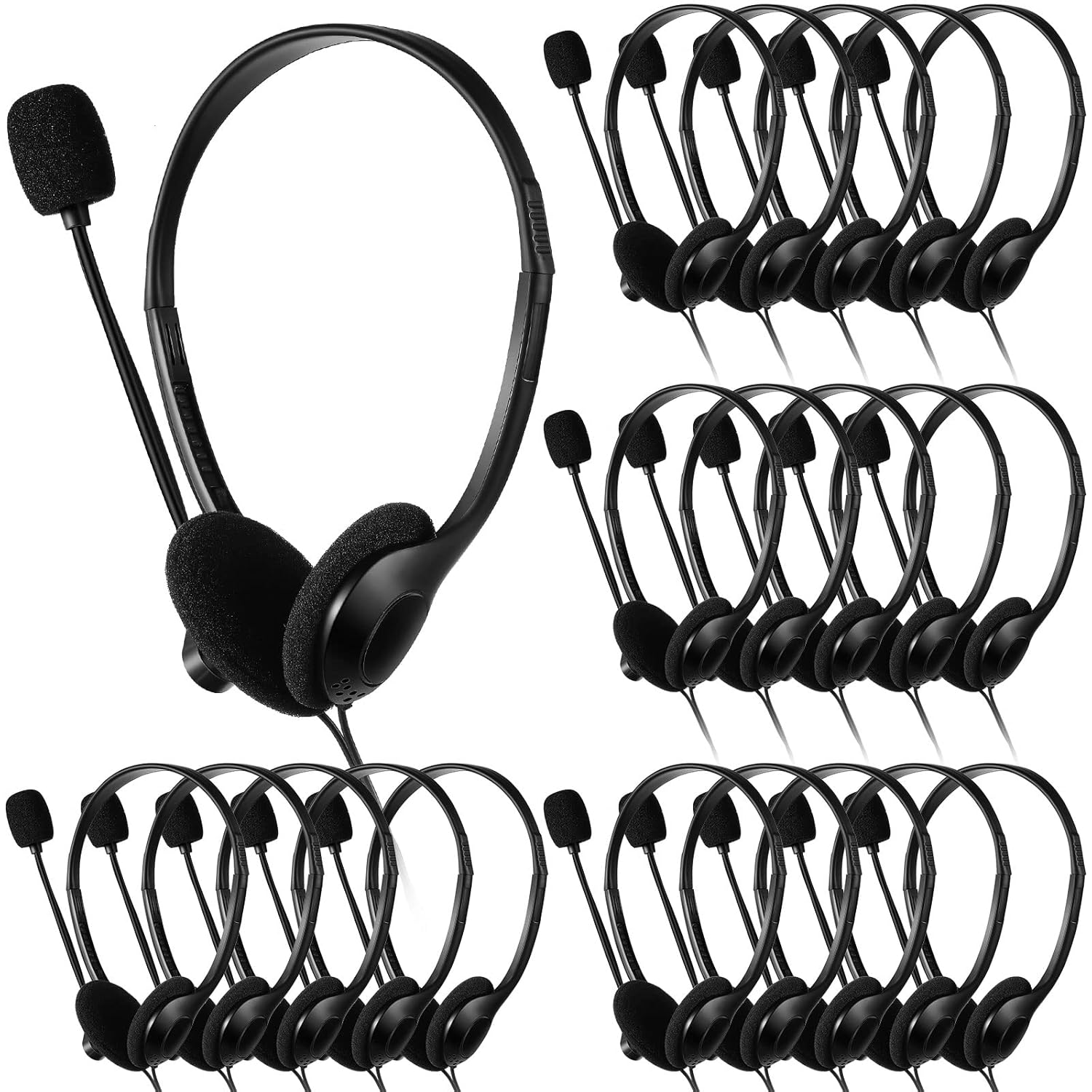 20 Pack Classroom Headset with Microphone Black Student Stereo Headphones Adjustable Office Conference Headphones with 3.5mm Plug for Kids Adults School Mobile Phone Tablet Business Call Center 20 Pack Classroom Headset with Microphone Black Student Stereo Headphones Adjustable Office Conference Headphones with 3.5mm Plug for Kids Adults School Mobile Phone Tablet Business Call Center