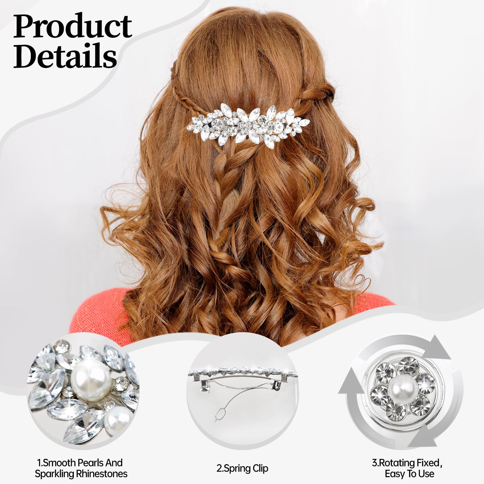 BATHRINS 14Pcs Rhinestone Hair Clips for Women Silver Hair Barrettes Sparkly Crystal Hair Clip - Image 3
