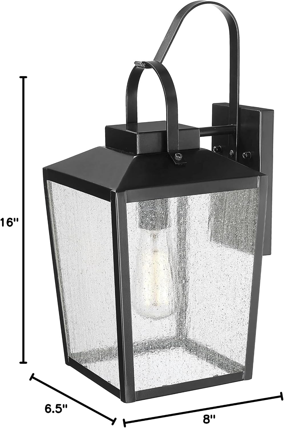 ML Lighting | Devens Collection | 42651-PBK | 16" Modern One Bulb Outdoor Steel Small Wall Sconce | Anti-Rust Powder Coat Black with Clear Seeded Glass Shade | Exterior Ambient Light for Safety