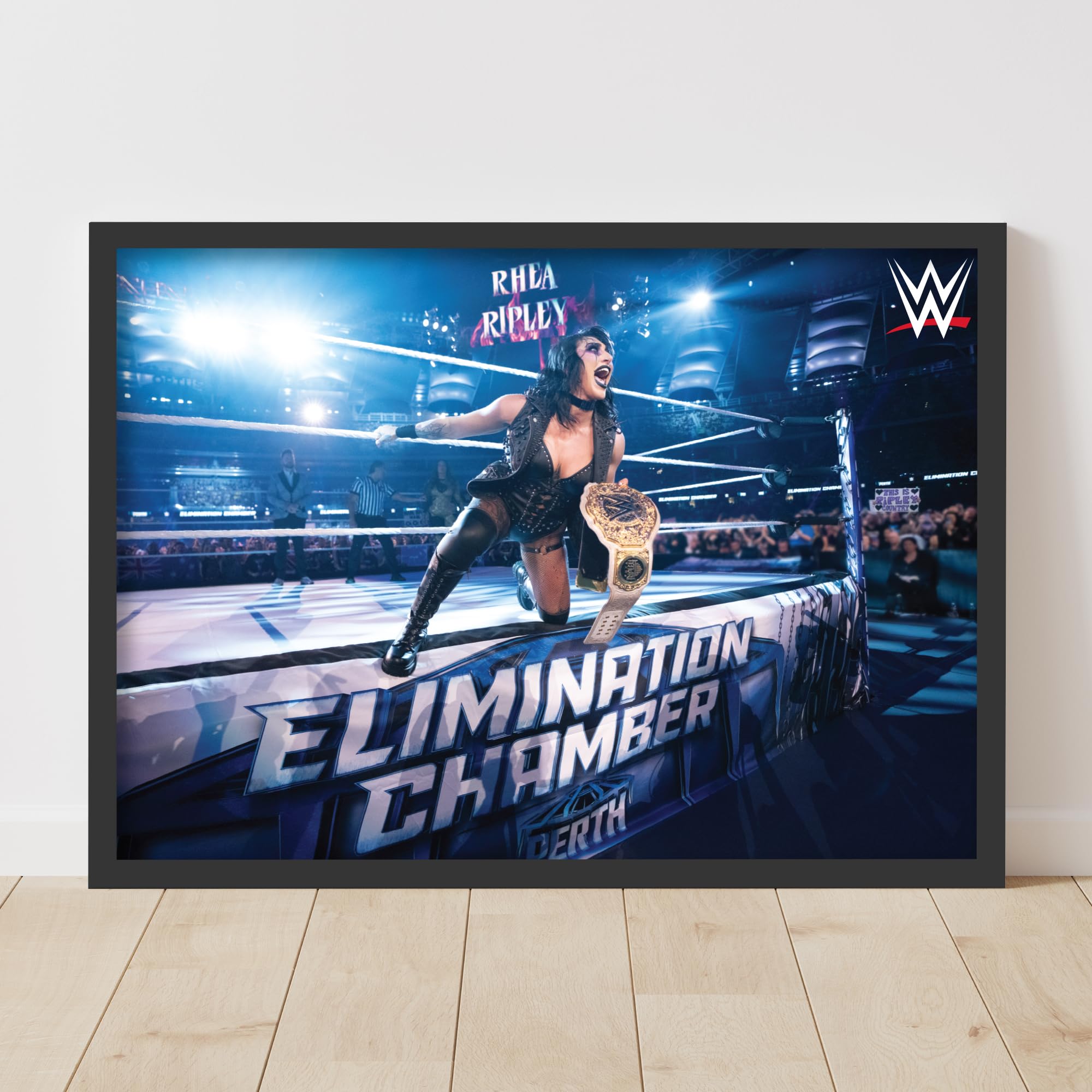 Themed Black Wwe Print - Elimination Chamber Rhea Ripley Win Poster Wall Art (21Cm X 29.7Cm - A4)
