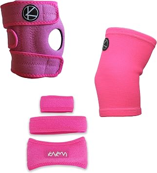 KARM Pink Kids Knee Brace + Knee Sleeve + Knee Strap Bundle 1 Knee Brace, 1 Knee Sleeve and 1 Knee Strap
