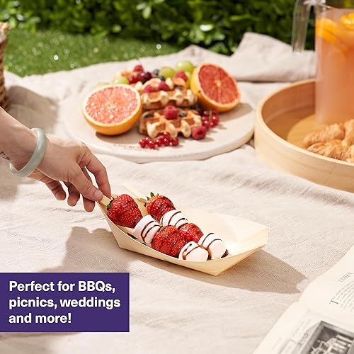 Miniatura 3 de MATANA Paquete de 100 platos de bambú grandes desechables de 8.3 pulgadas  Bandeja biodegradable para servir sushi, platos de papel de madera para