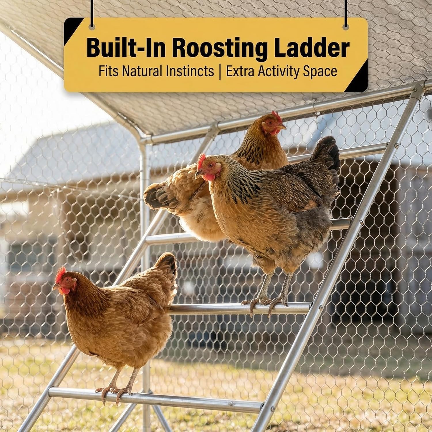 Chicken Coop 9.8x6.5x6.5ft Large Metal Chicken Run for 6/10 Chickens Poultry Cage with Stability Corner Braces & Rear Support Pole, Roosting Perch, Walk-in Chicken Pen for Yard