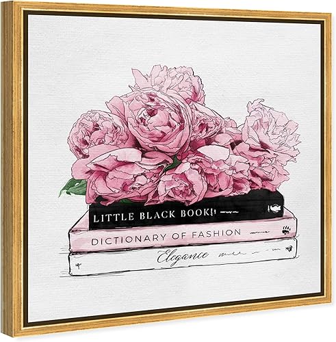 Miniatura 2 de The Oliver Gal Artist Co. Lienzo enmarcado para pared, diseño de rosas y libros de elegancia, decoración del hogar, 16 x 16 pulgadas, rosa, blanco