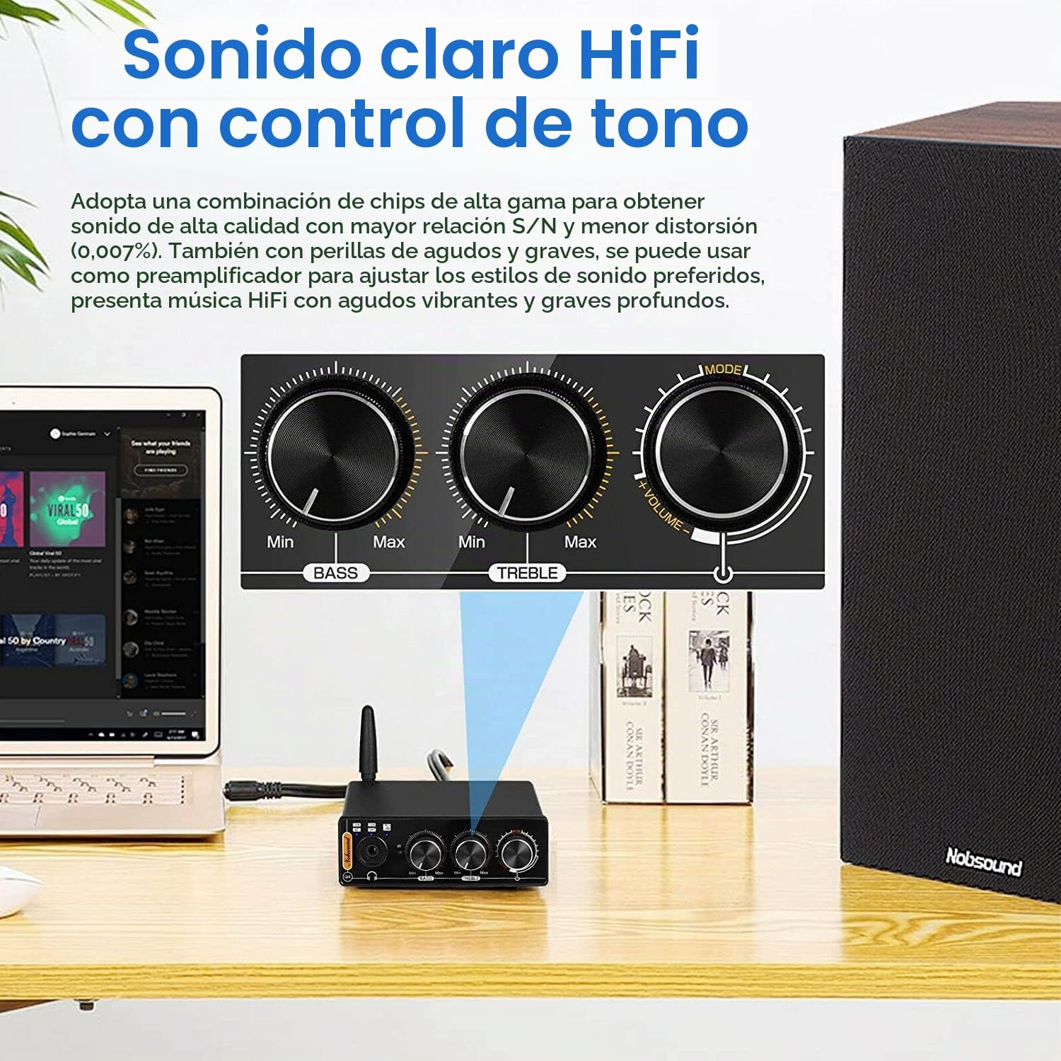 Nobsound Q4 Mini Bluetooth 5.0 Receptor Estéreo USB DAC Conversor Digital Analógico Reproductor de Música