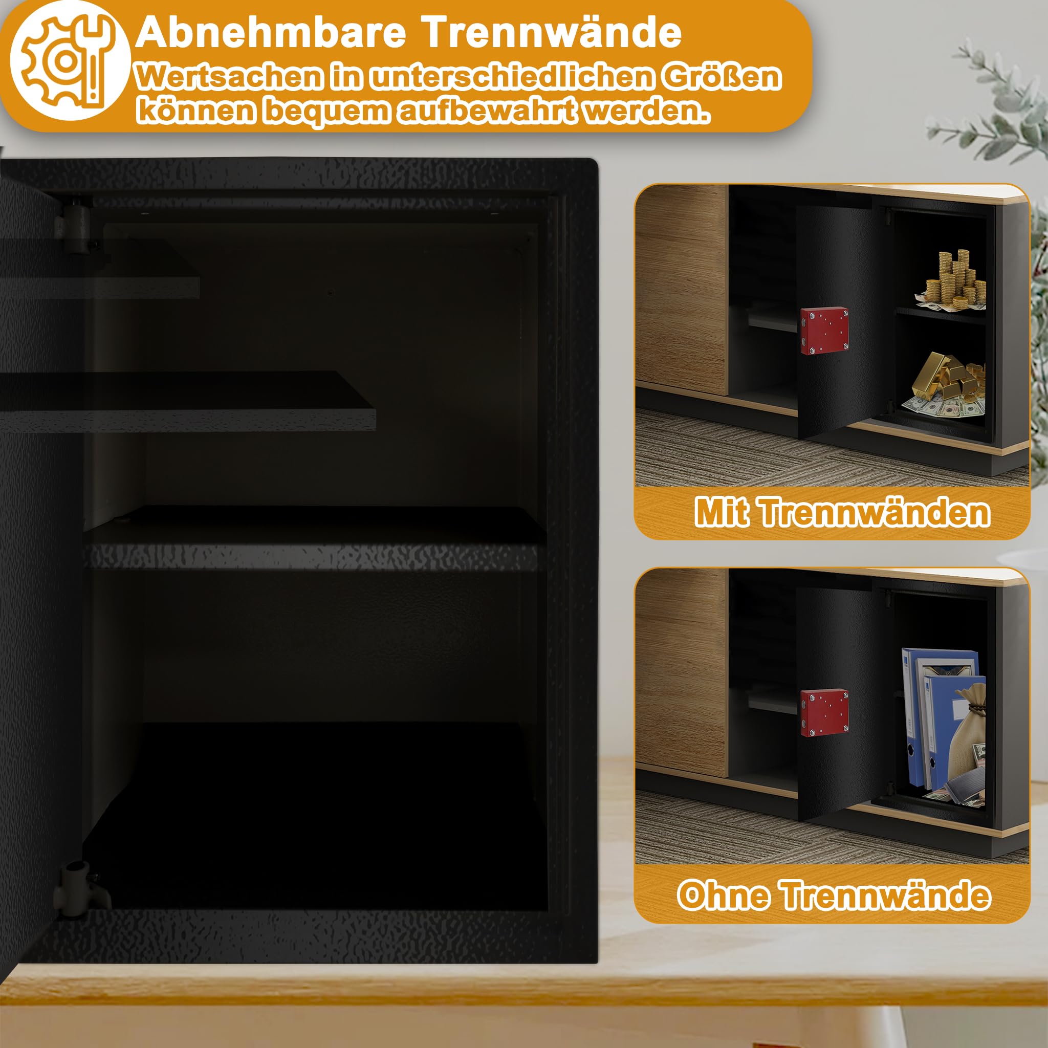 YRHome Sejf meblowy, sejf w rozmiarze XL, 35 x 31 x 50 cm, z 2 zamkiem na klucze i śrubami mocującymi, sejf podłogowy, ścienny, szafka na pieniądze, kolor czarny
