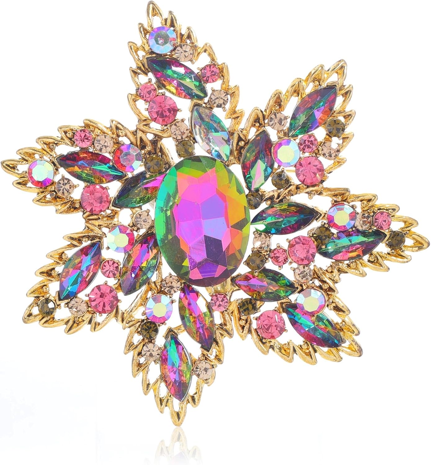YOQUCOL Vintage Austrian Crystal Rhinestone Flower Shape Big Large Brooch Pin For Women Grils Golden Tone