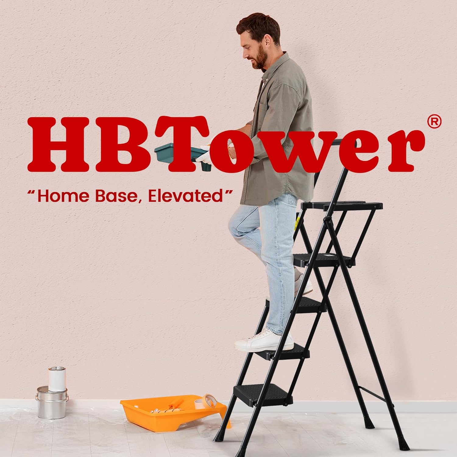 Compact & Secure Folding Step Stool with Anti-Slip Pedals and Handrail