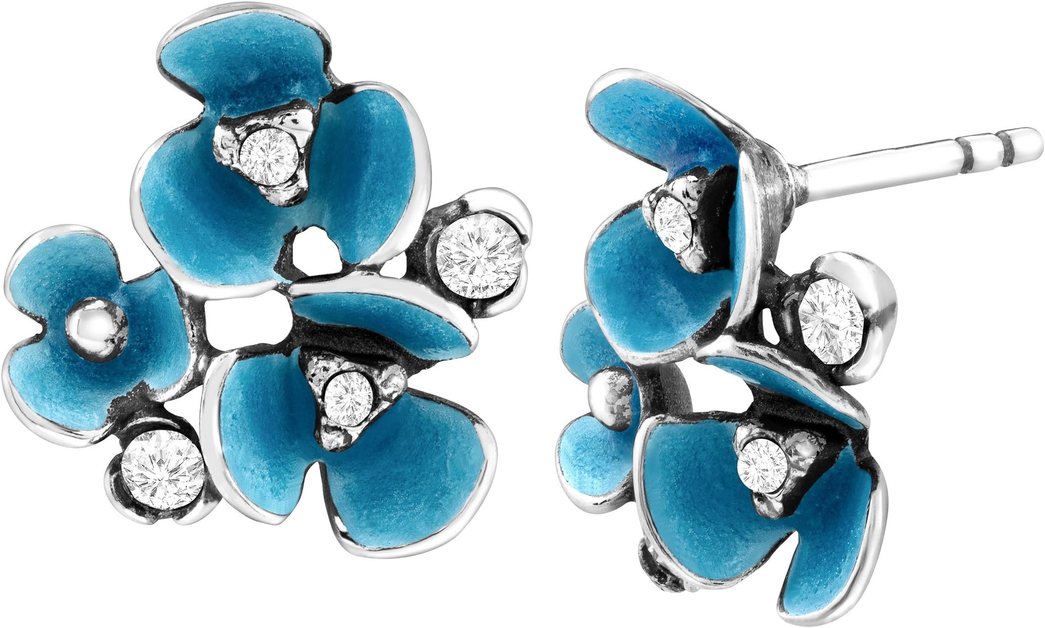 Van Kempen Art Deco Flower Stud Earrings with Swarovski Crystals in Sterling Silver
