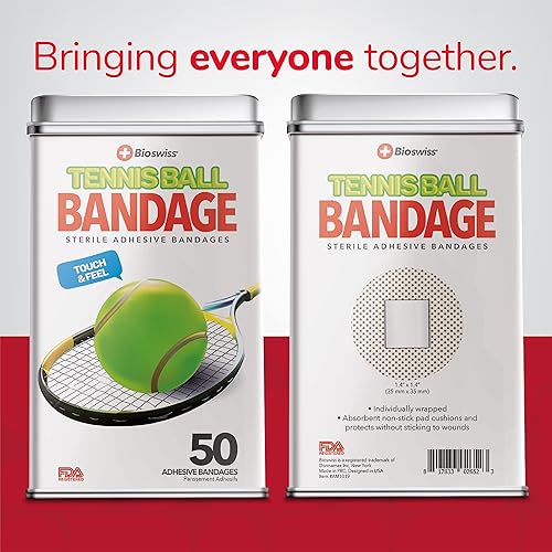 Miniatura 2 de BioSwiss - Venditas autoadhesivas con forma de pelota de tenis, estériles y sin látex para el cuidado de heridas, suministros divertidos para