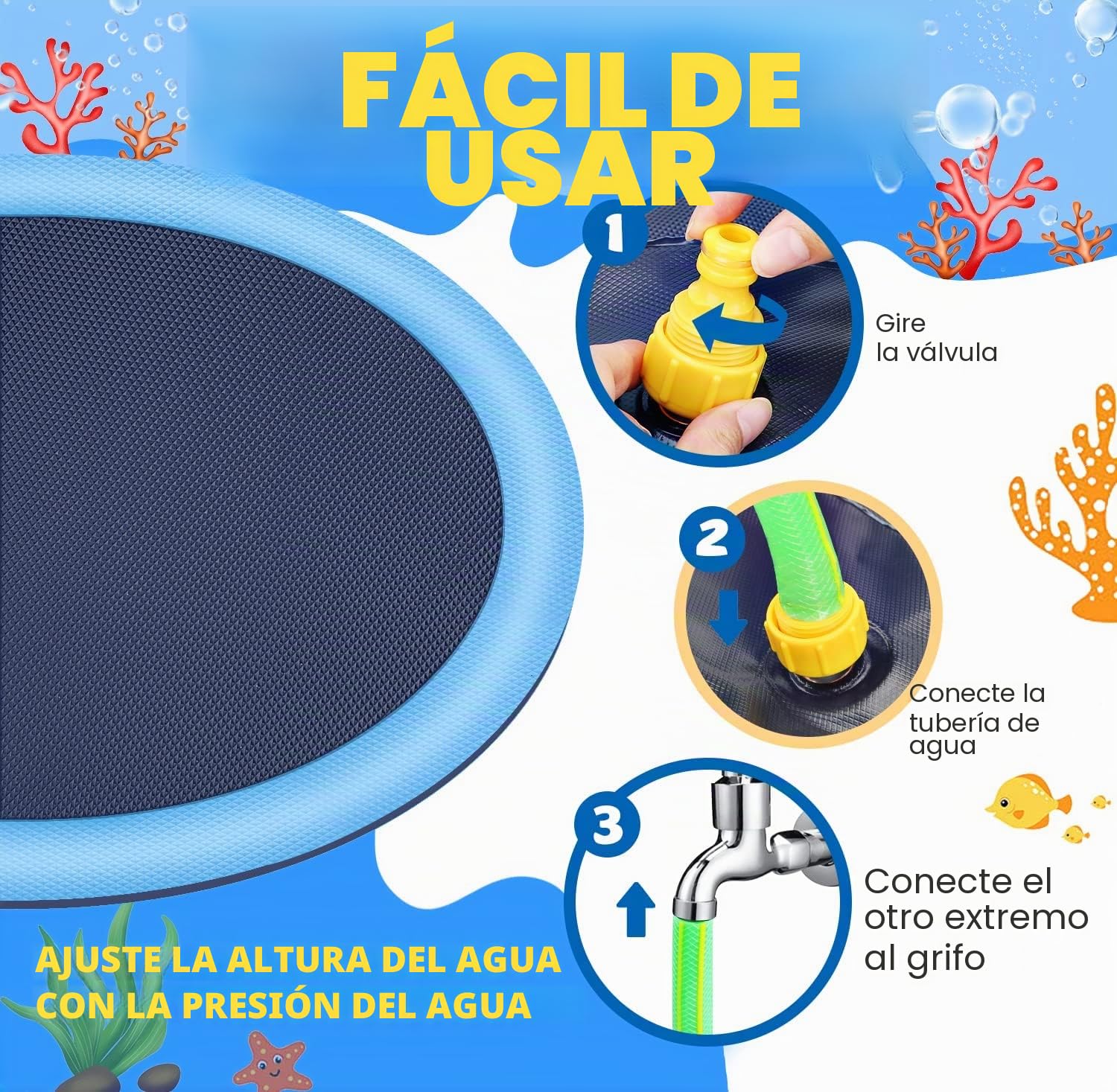 Juegos de Agua para Niños Exterior, Juegos Piscina para Niños, 170CM Splash Pad Juegos Exterior Niños Antideslizante (Azul-170cm)
