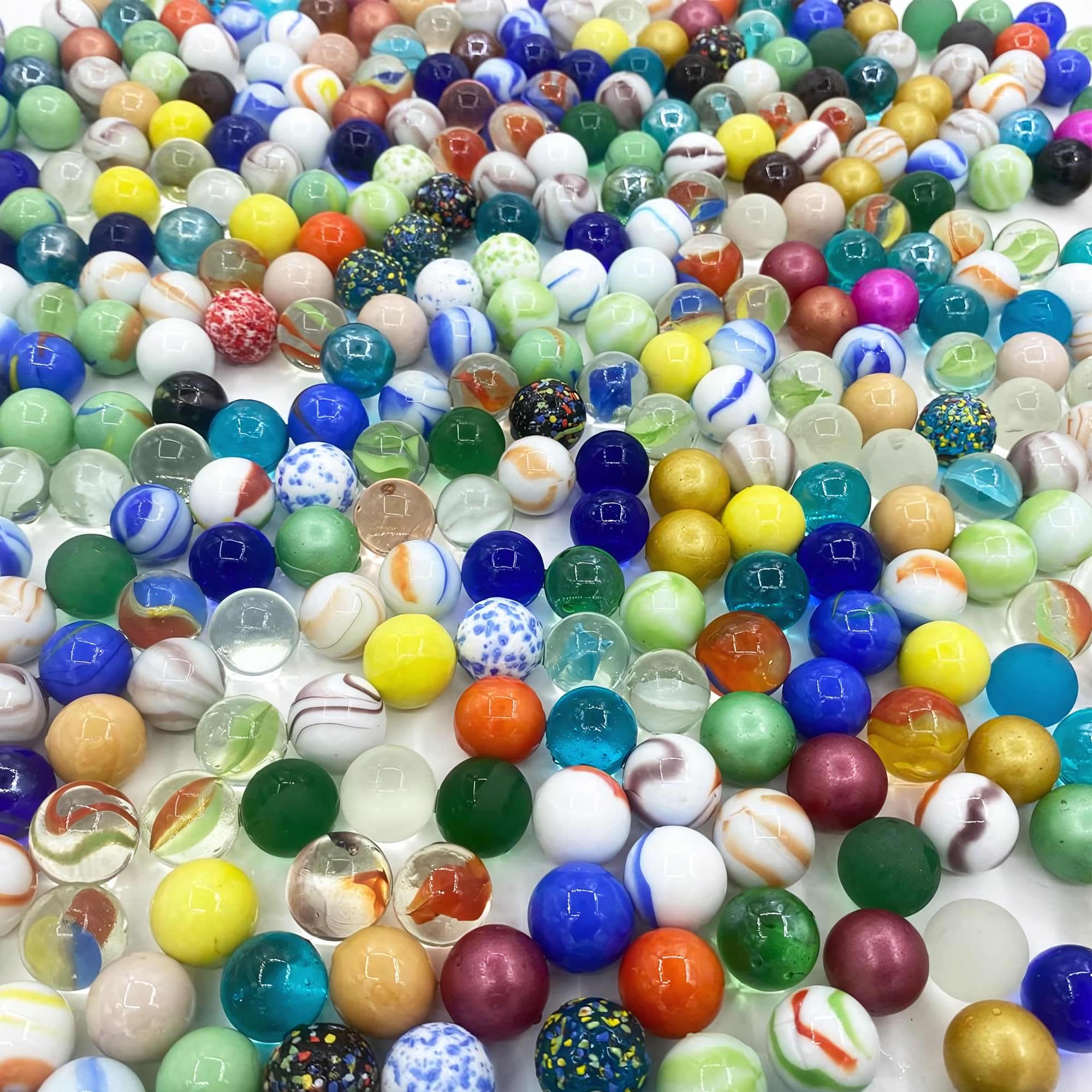 Juego de 70 bolas de cristal (16 mm x 60 - Pequeñas bolas de colores con motivos + 16 mm x 10 transparentes sin patrón), bolsa de almacenamiento para bolas de cristal, mezcla de bolas multicolores
