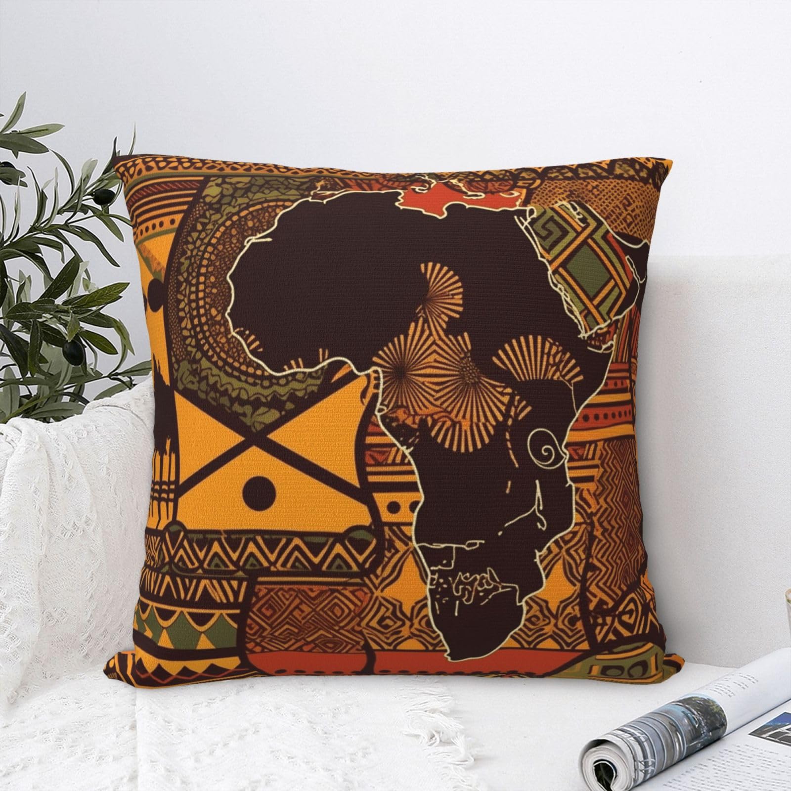 FodPand Luxury Velvet Throw Pillow Covers 24"x24" Super Soft Decorative Pillow Cases - African Map Ethnic Pattern Pillowcases Modern Lumbar Cushion Cases for Couch Sofa Bed Pillow Shams