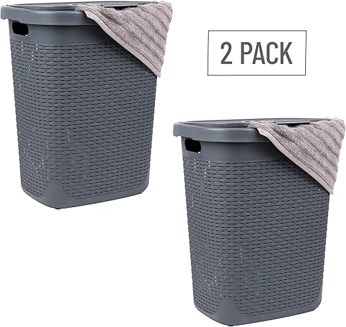 Miniatura 7 de Mind Reader Basket Collection - Cesta para ropa sucia delgada, capacidad de 50 litros, asas recortadas, tapa con bisagras adjunta, ventilado, juego