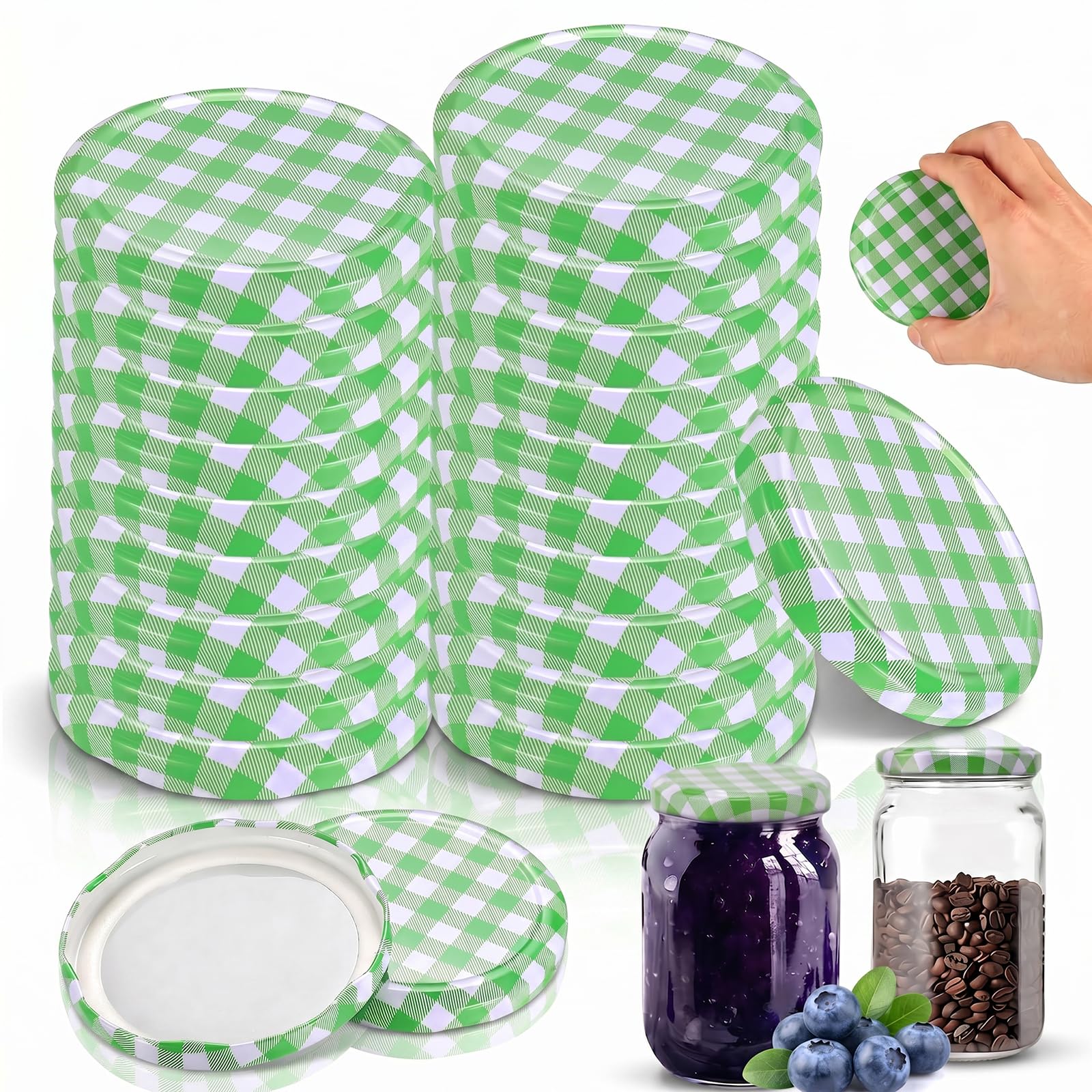 Cvasnf Green 50 Pcs Mason Jar Lids, 82Mm Jam Jar Lids Twist Off Reusable Canning Lid