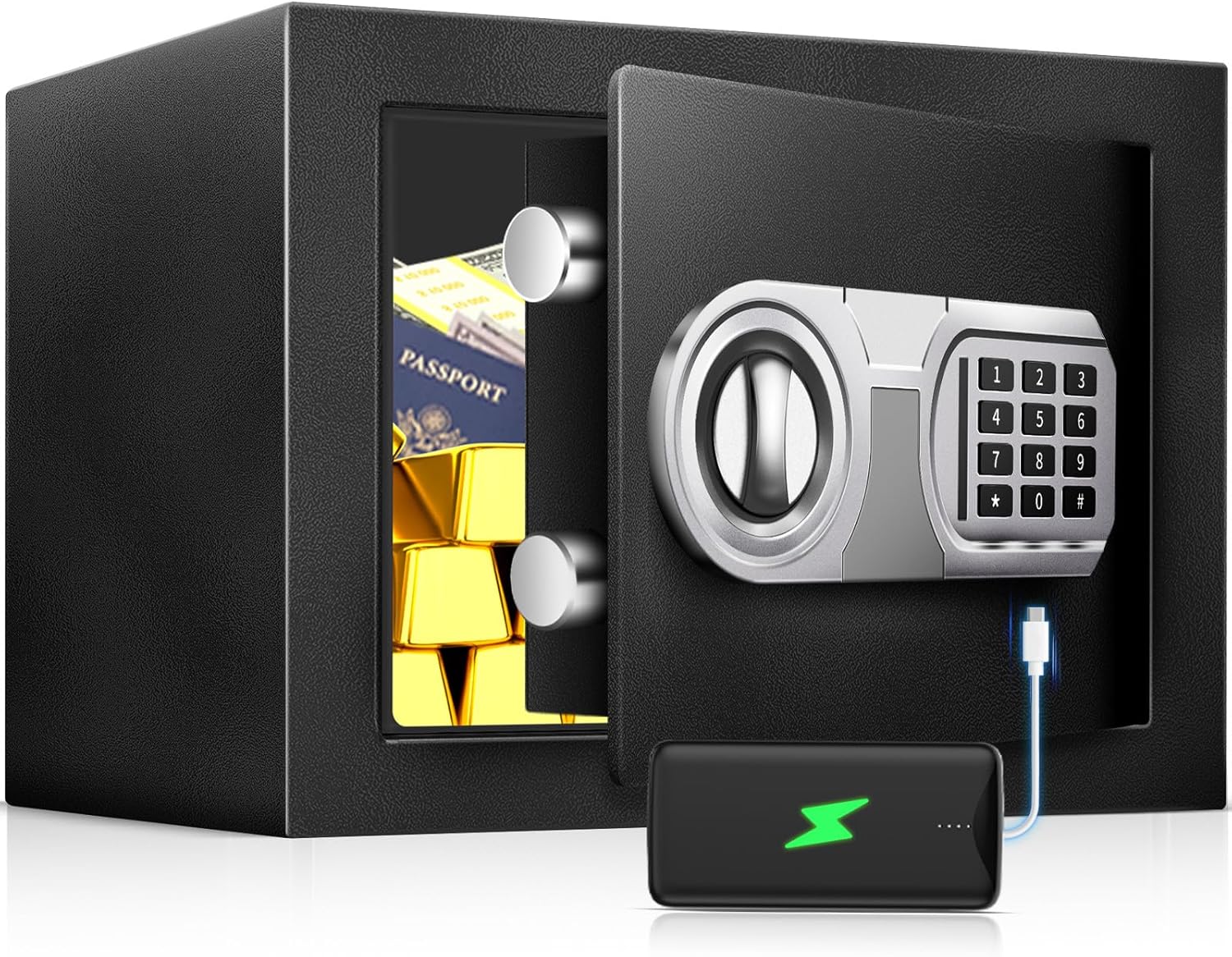 1.0 Cu Ft Small Safe Box for Home Use, Personal Safe and Lock Box with LED Sensor Light & Emergency USB-C Cable for Money Jewelry Documents
