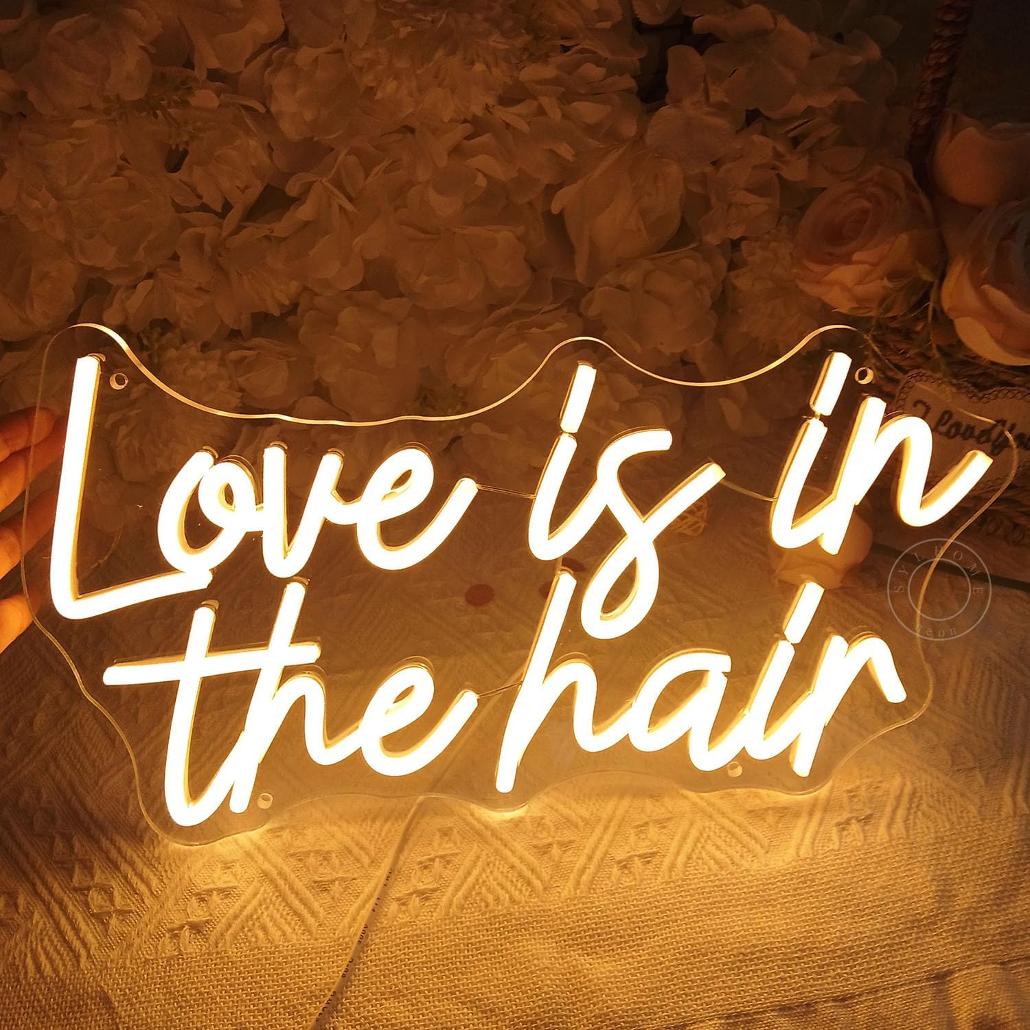 SYLHOME Love Is In The Hair Led Neon Light Sign Barber Shop Beauty Hair Salon Makeup Studio Bedroom Wall Decor Sign Hairdresser Business Bar Christmas USB 15.75"X8.8" Warm