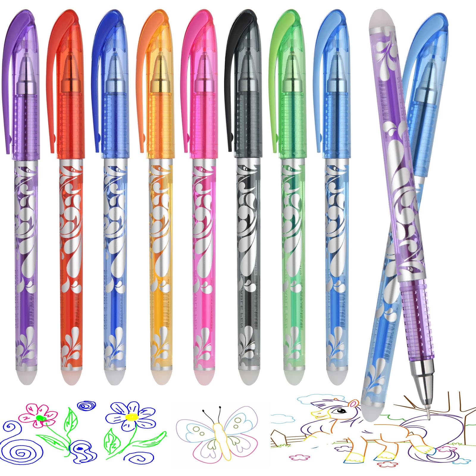 Ainiv 8 Colour Capped Erasable Pens & 32 Refills, 0.5mm Point Rub Out Pens