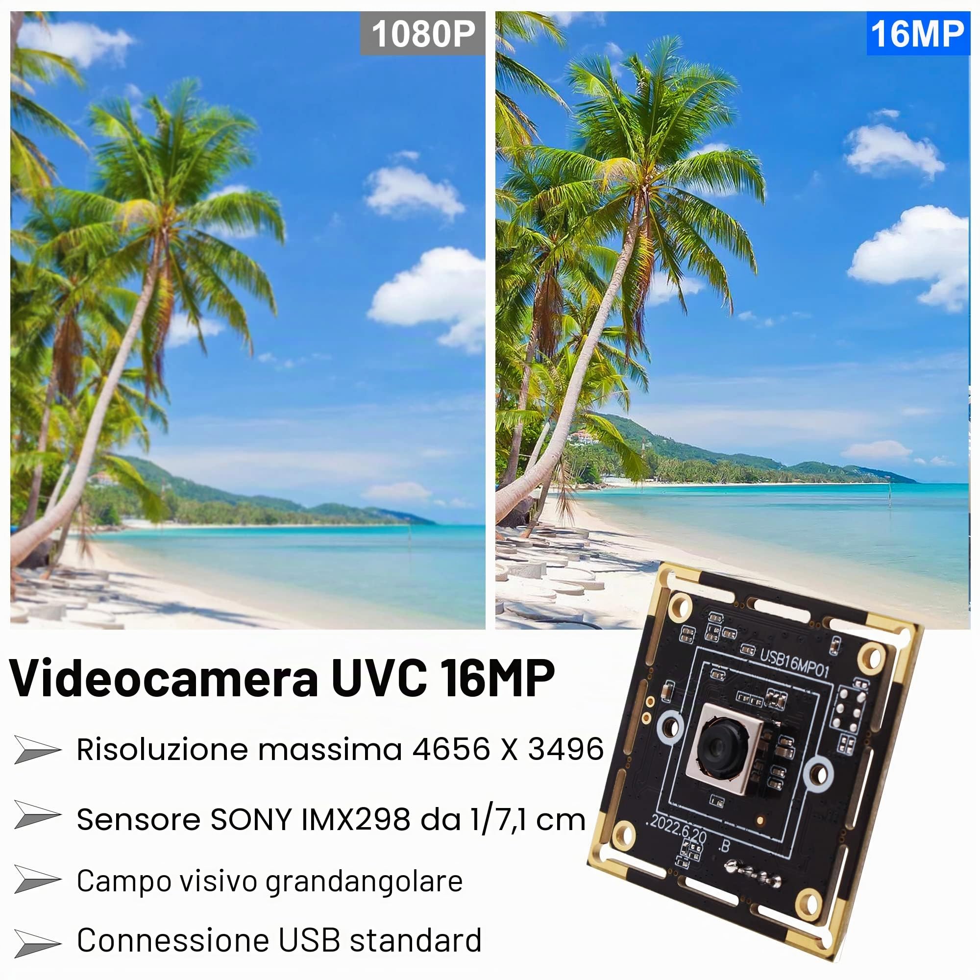 Svpro 16MP Modulo fotocamera USB autofocus per computer, fotocamera CMOS USB IMX298 per videocamera OpenCV LightBurn UVC, scheda webcam industriale per stampante 3D, Raspberry Pi, con cavo da 1m