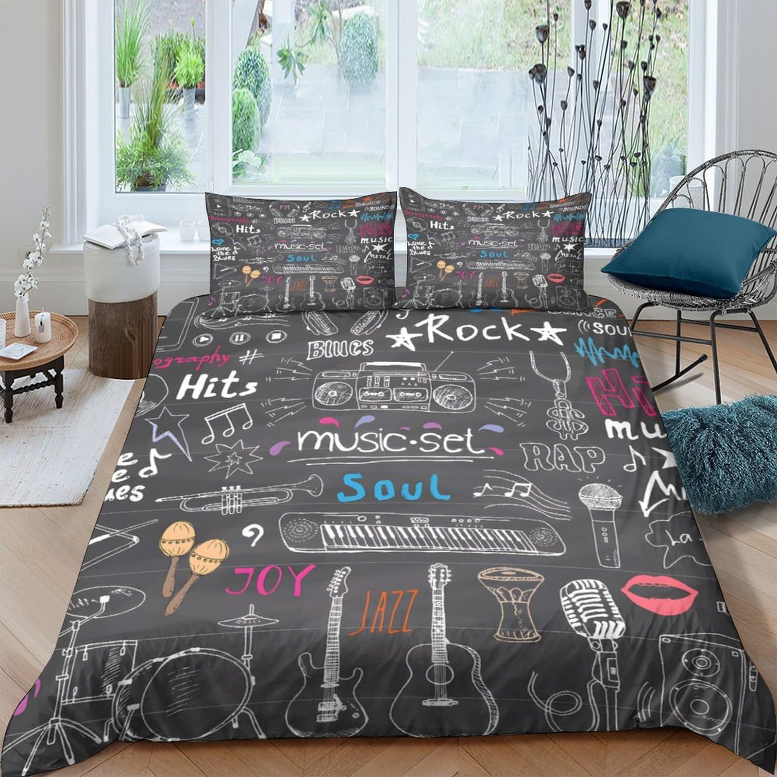 3D Printed Music Duvet Cover, Microfiber Comforter Cover Hidden Zipper for