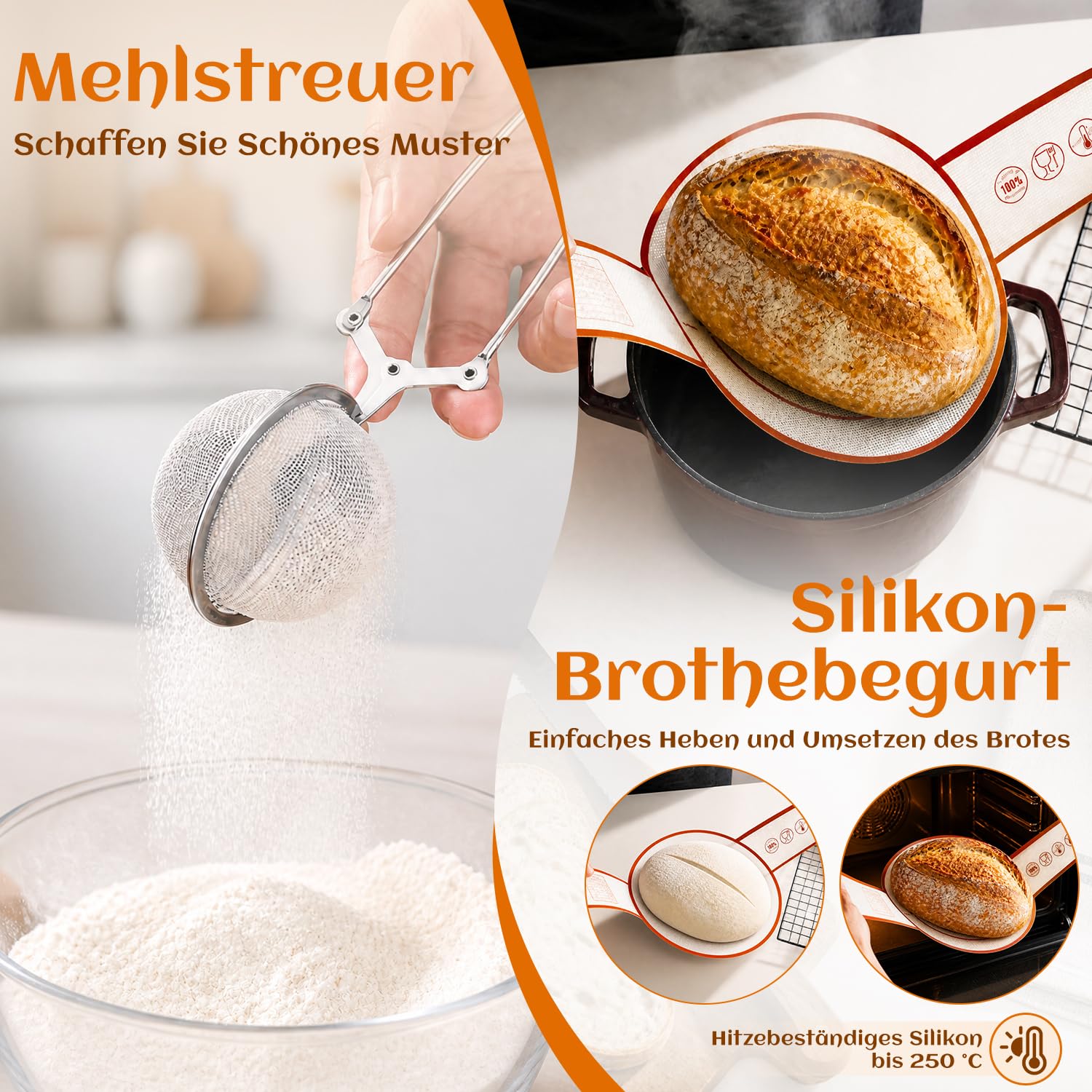 Gärkörbchen Sauerteig Starter Set, 2 Rattan Gärkörbchen (25cm Ovale & 23cm Runde), Sauerteig Glas, Komplett Brot Backen Zubehör Set, Geschenk für Anfänger & Fortgeschrittene Bäcker