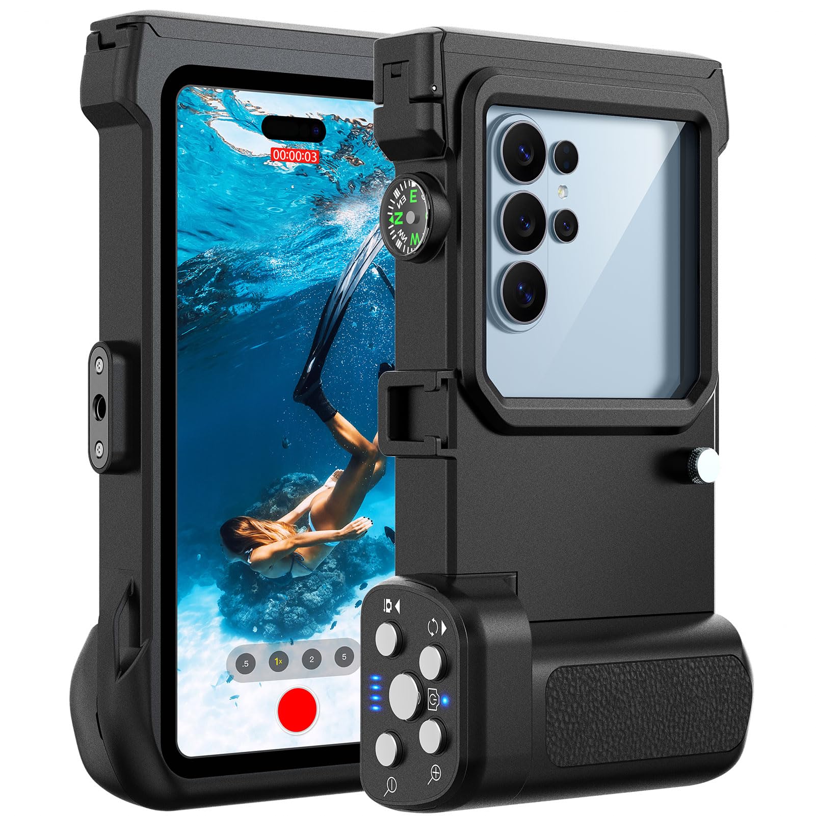 Custodia Impermeabile Smartphone Compatibile con Bluetooth, 15M [Universale] IPX8 Cover Subacquea Professionale per iPhone Samsung Galaxy Huawei XiaoMi Oppo Vivo Android 4.7-6.9'', Nero
