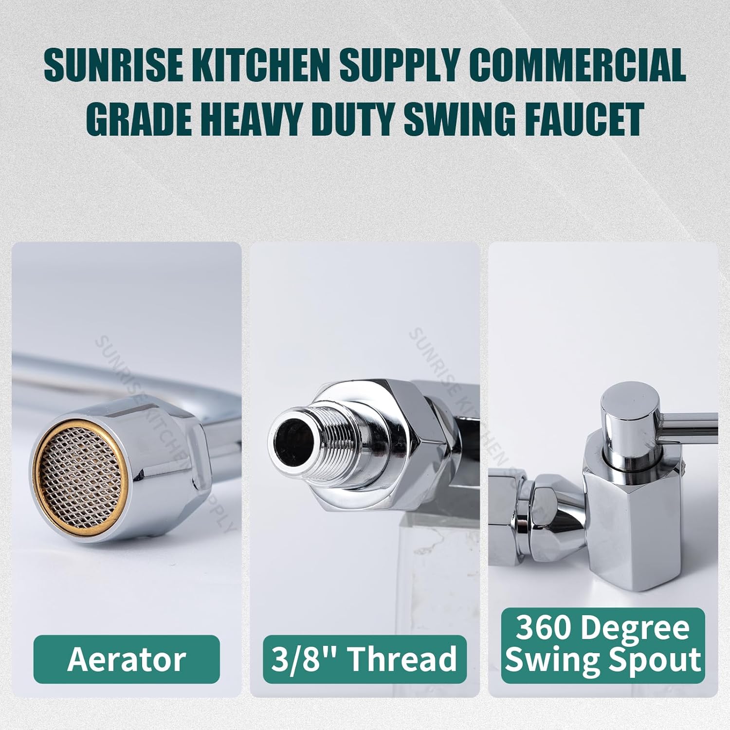 Sunrise Heavy Duty 12" Automatic Water Flow Swing Faucet for Commercial Grade Wok Range, Wall Mounted (2)