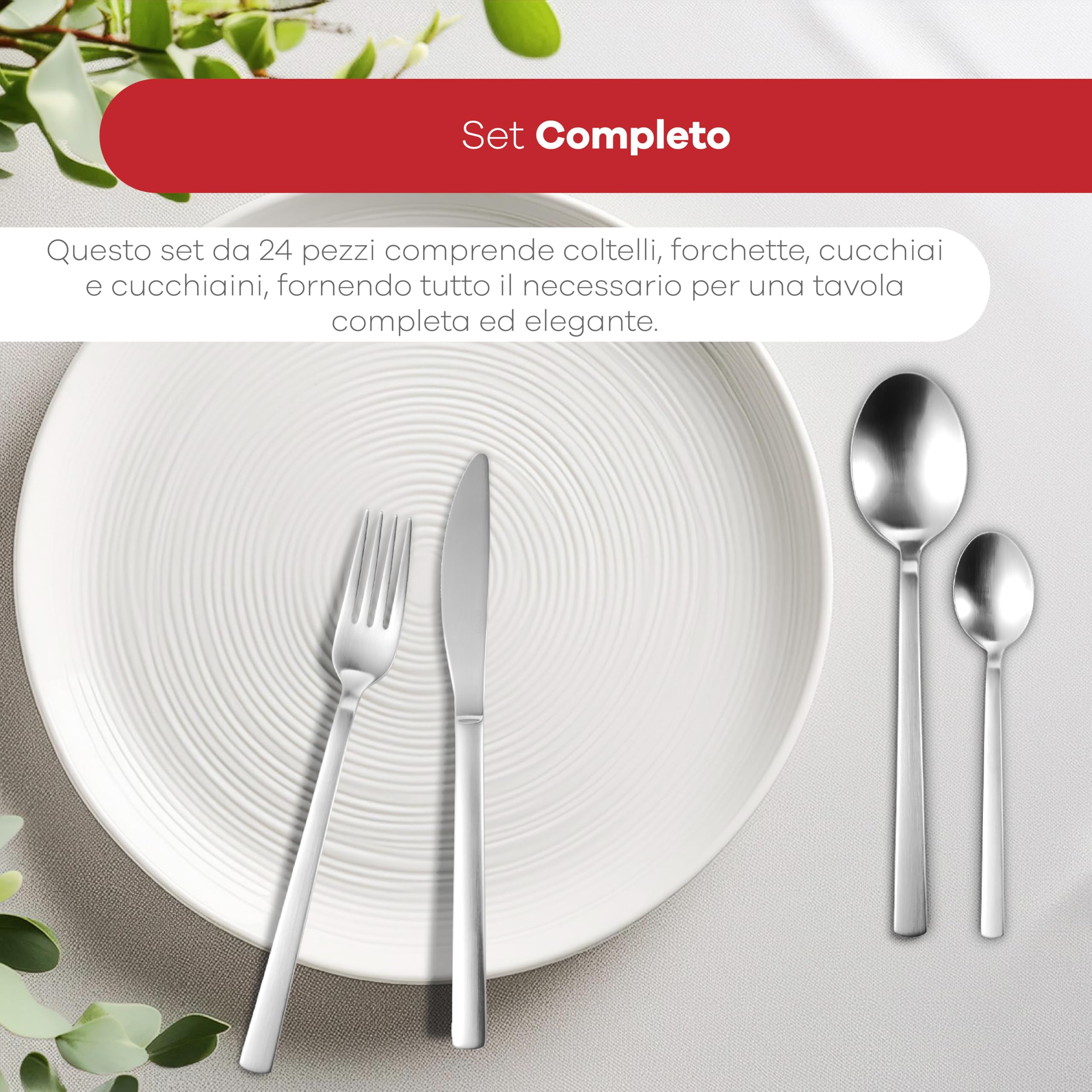 BERGNER NICE - Set 24 pezzi di posate in acciaio inox - Include coltelli, forchette, cucchiai, cucchiai da tavola - Spessore 2,5 mm - Finitura opaca - Ecologico - Lavabile in lavastoviglie