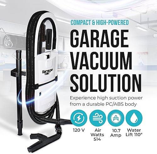 Miniatura 2 de InterVac Aspiradora de garaje para taller, aspiradora de garaje de 1 galón montado en la pared, aspiradora de manguera elástica para caravanas,
