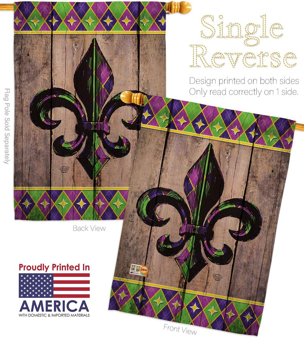 Fleur De Lys Burlap - Spring Mardi Gras Decoration - 28" x 40" Impressions House Flag by Ornament Collection - US made
