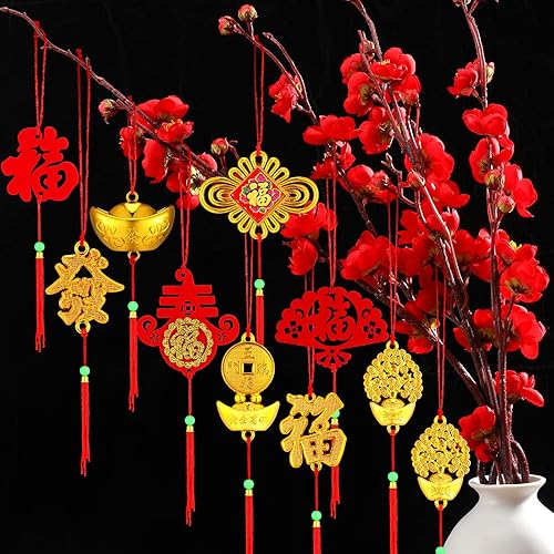 Miniatura 8 de 72 piezas de decoraciones de Año Nuevo chino con nudo chino rojo decoración tradicional de primavera para festivales decoraciones de año lunar