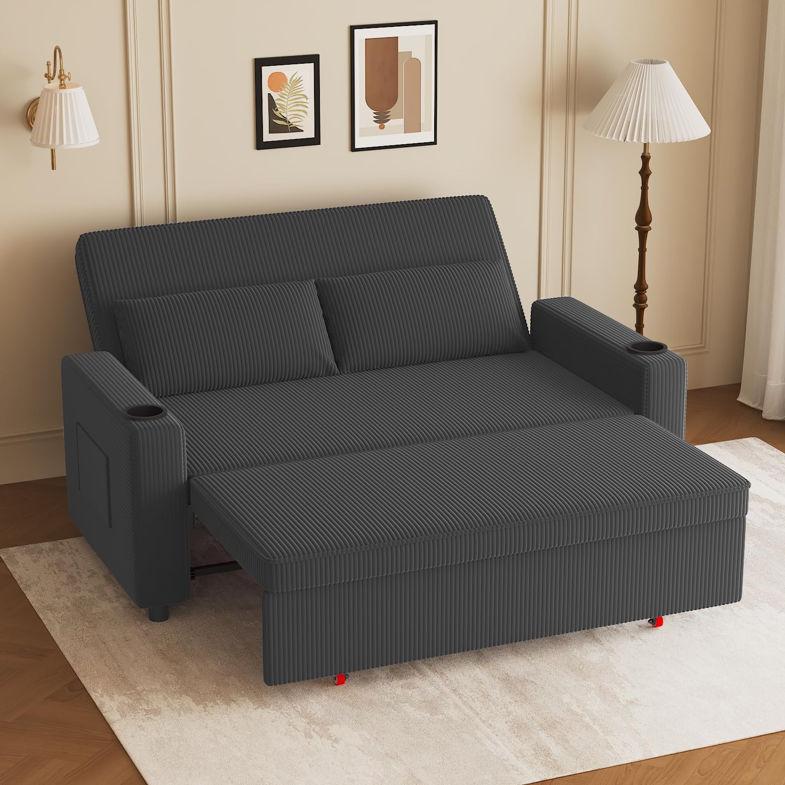 JUMMICO Divano Letto 2 Posti in Velluto Divano Matrimoniale Prontoletto Estraibile con Schienale Regolabile in 5 Posizioni per Soggiorno, Camera da Letto o Ufficio, 75P x 160L x 93H cm, Grigio
