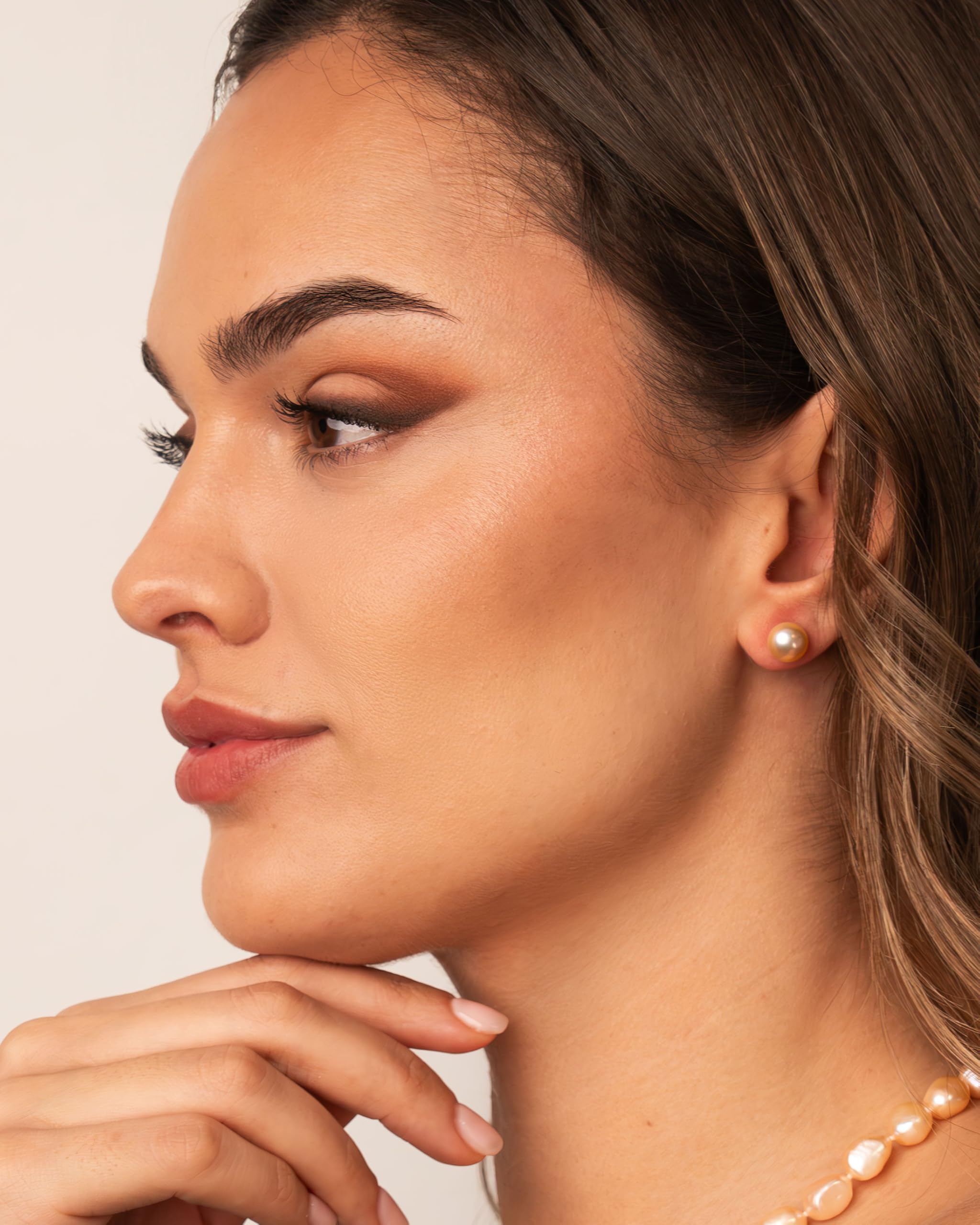 Pendientes de Perlas Naranja Cultivadas de Agua Dulce Botón Color Melocotón Naranja SECRET & YOU - Plata de Ley de 925 milésimas - En 4 tallas desde 8 mm hasta 11 mm
