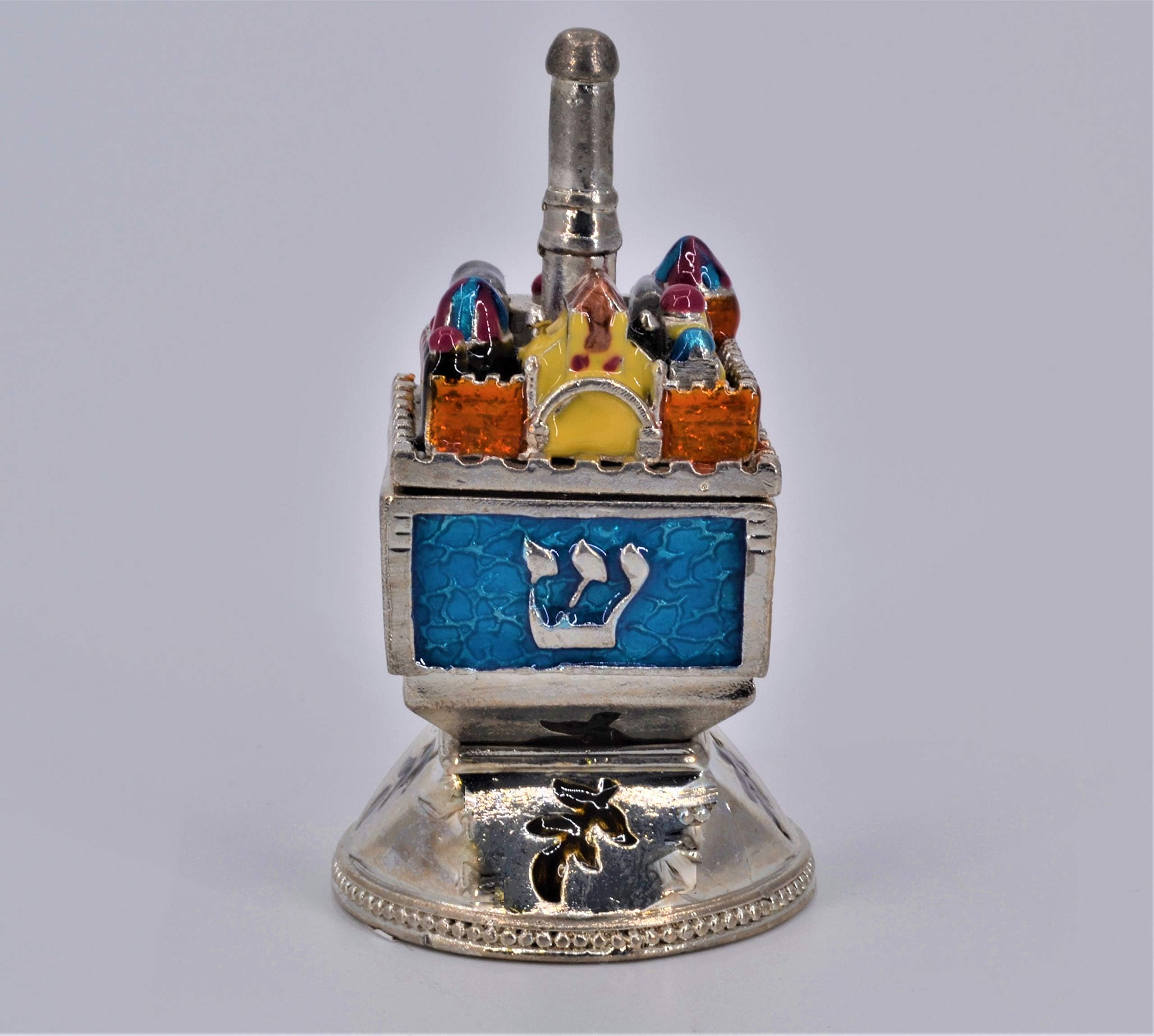 Jeweled dreidel trinket box with jerusalem city landscape designe. Hand made with austrian crystals & enamel