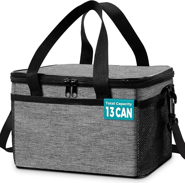 7L 13Cans Insulated Lunch Bag for MenWaterproof Insulated Cool Bag Lunch Box Adults, Leakproof Cooler Bag, Mens Lunch Bag for Work, School, Picnic, Beach, Travel with Adjustable Shoulder Strap